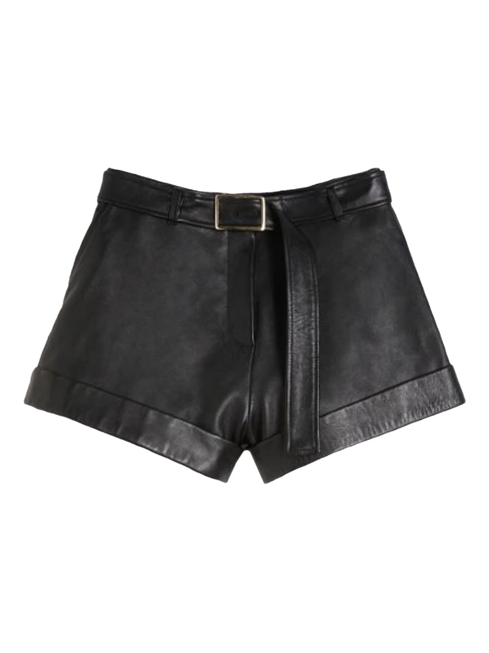 High-Waisted Lambskin Leather Shorts with Belt