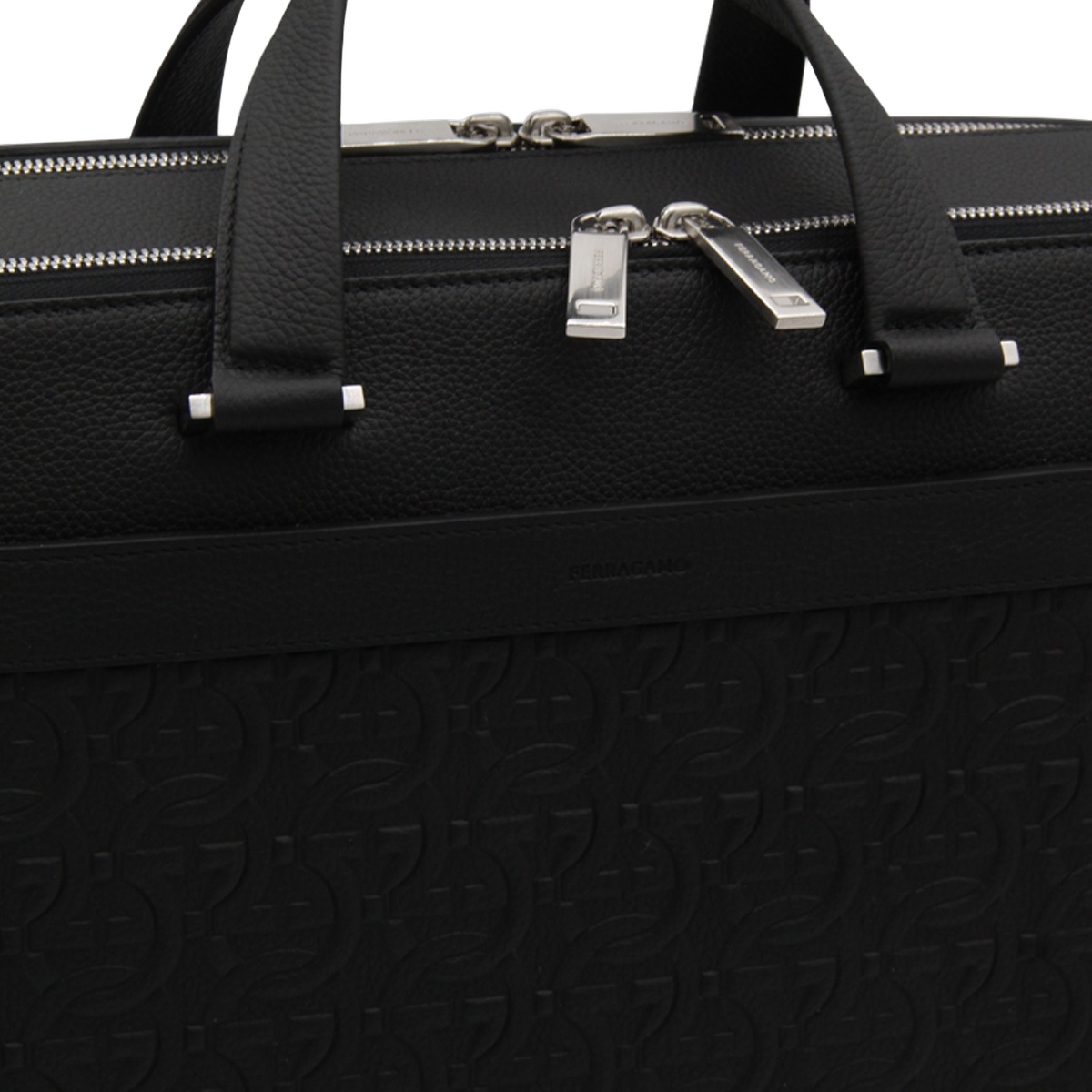 Black Briefcase-Style Bag with Subtle Embossed Pattern