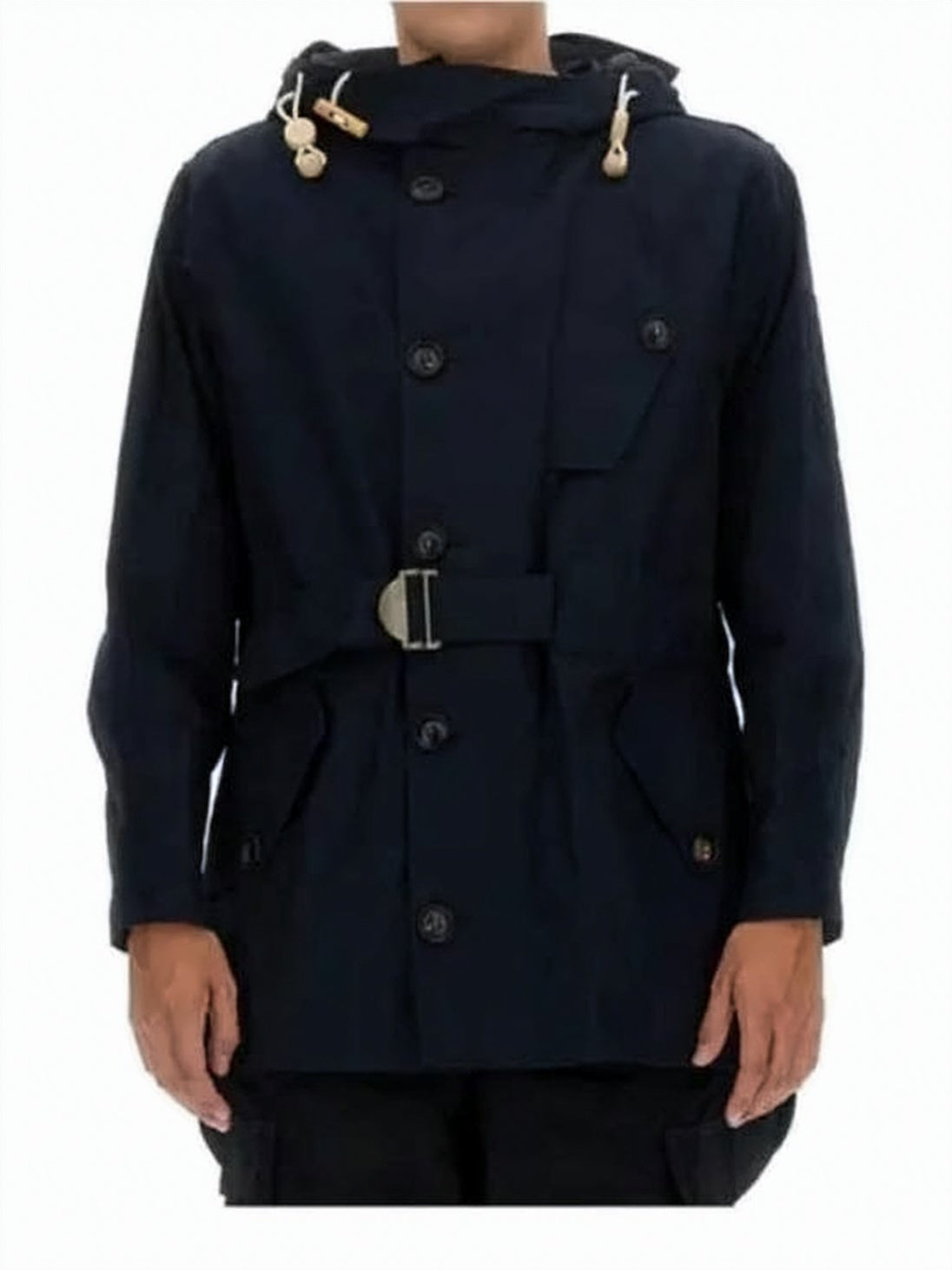 Structured Black Cotton Jacket with Double-Breasted Front