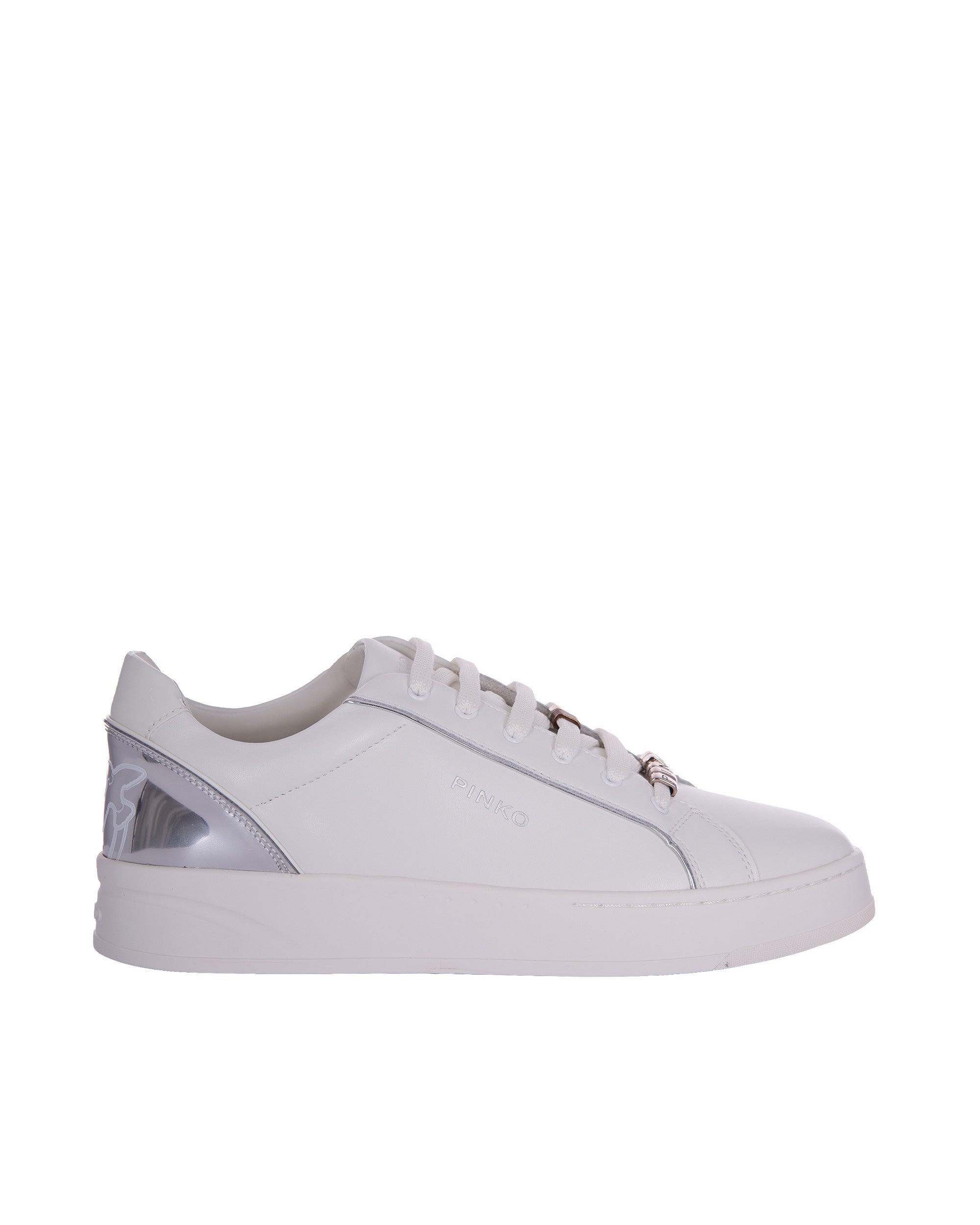 Low-top White Sneakers with Metallic Silver Accents