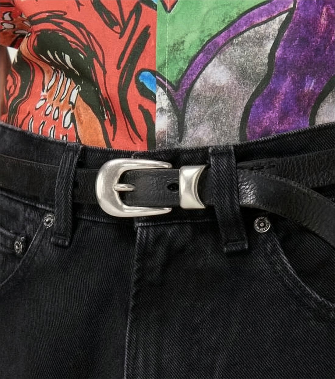 Narrow Black Calf Leather Belt