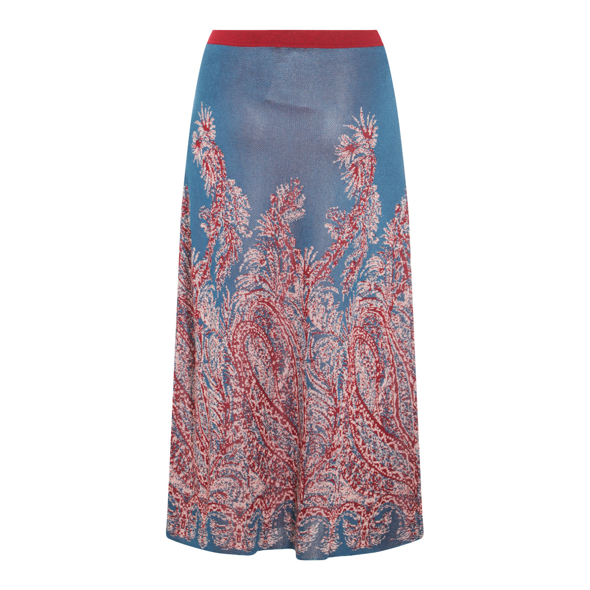 Multicolor High-Waisted Midi Skirt With Paisley Pattern