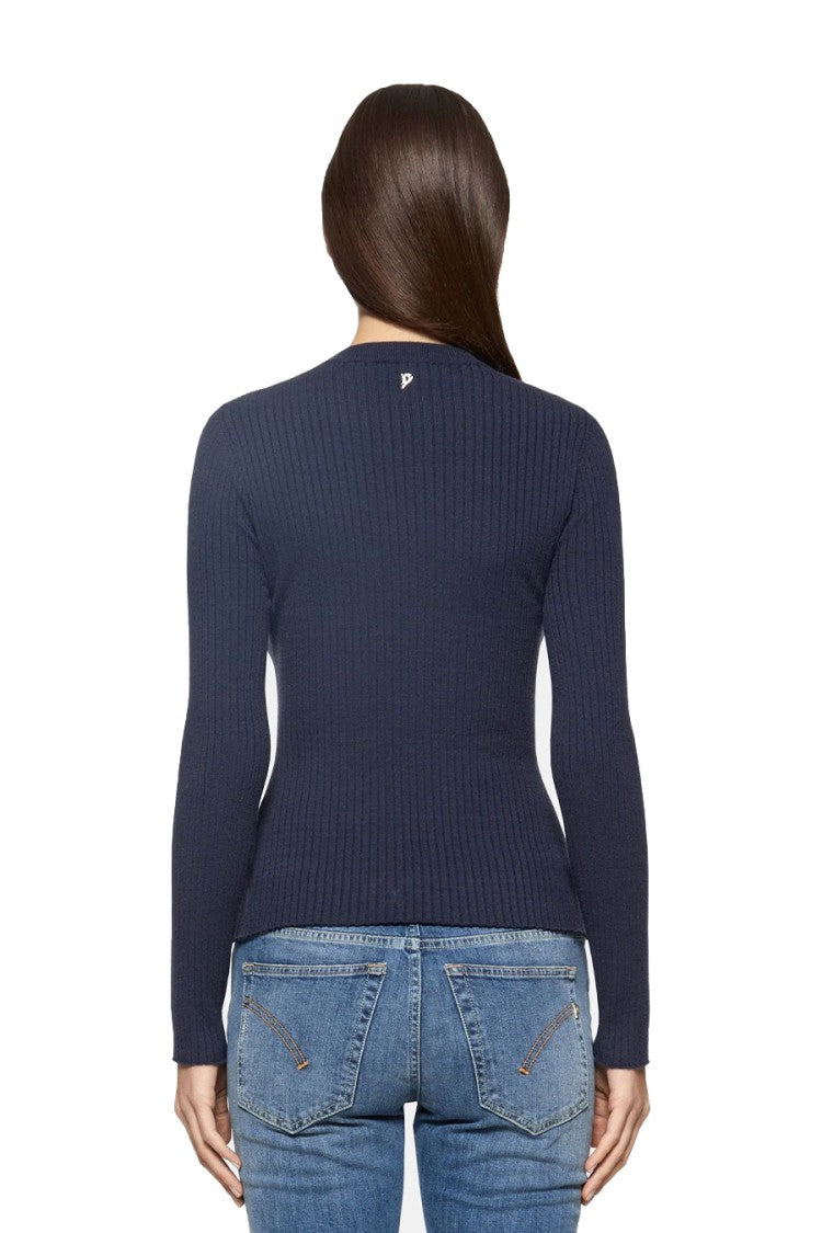 Fitted Blue Sweater With Shoulder Buttons
