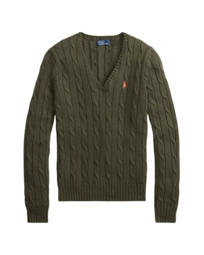 Harvest Olive Cable-Knit Sweatshirt