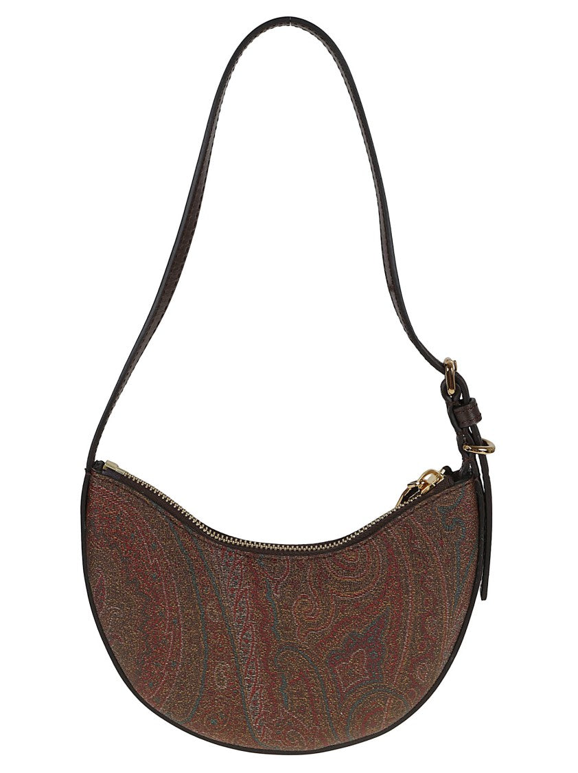 Crescent-Shaped Handbag With Rich Paisley Pattern