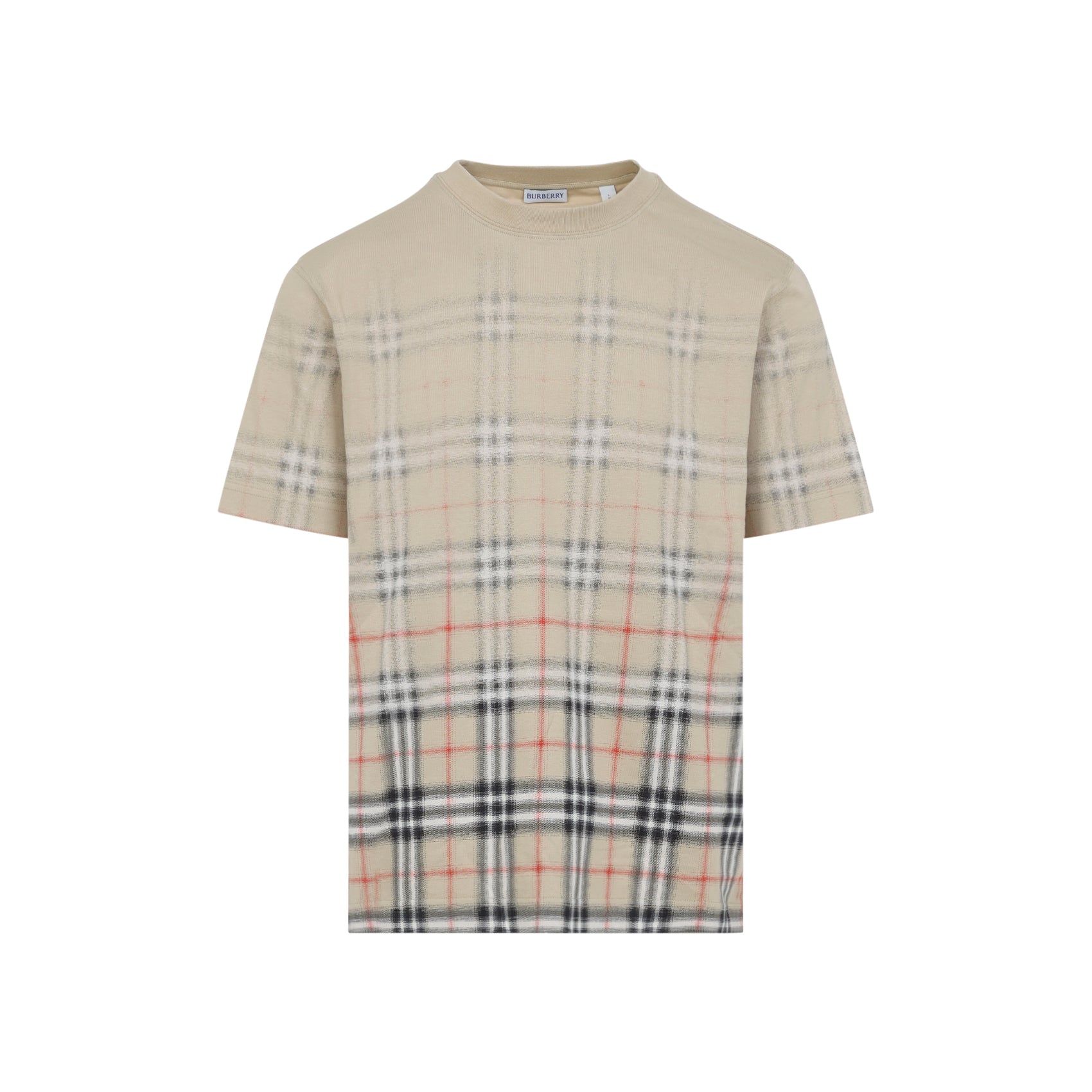 Beige Plaid Pattern Short-Sleeve T-Shirt