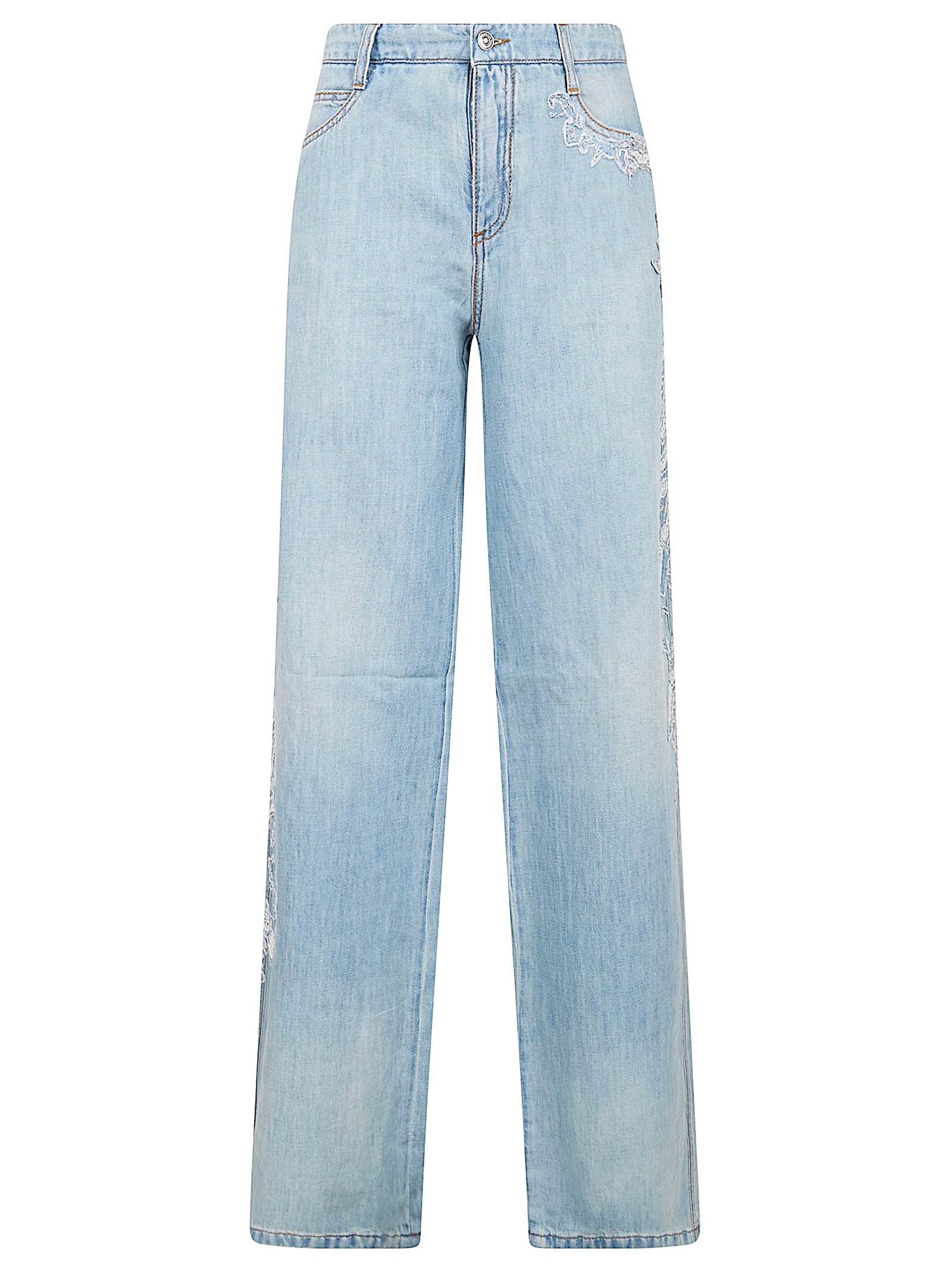 Straight-Leg Trousers with Delicate Embroidery Detail