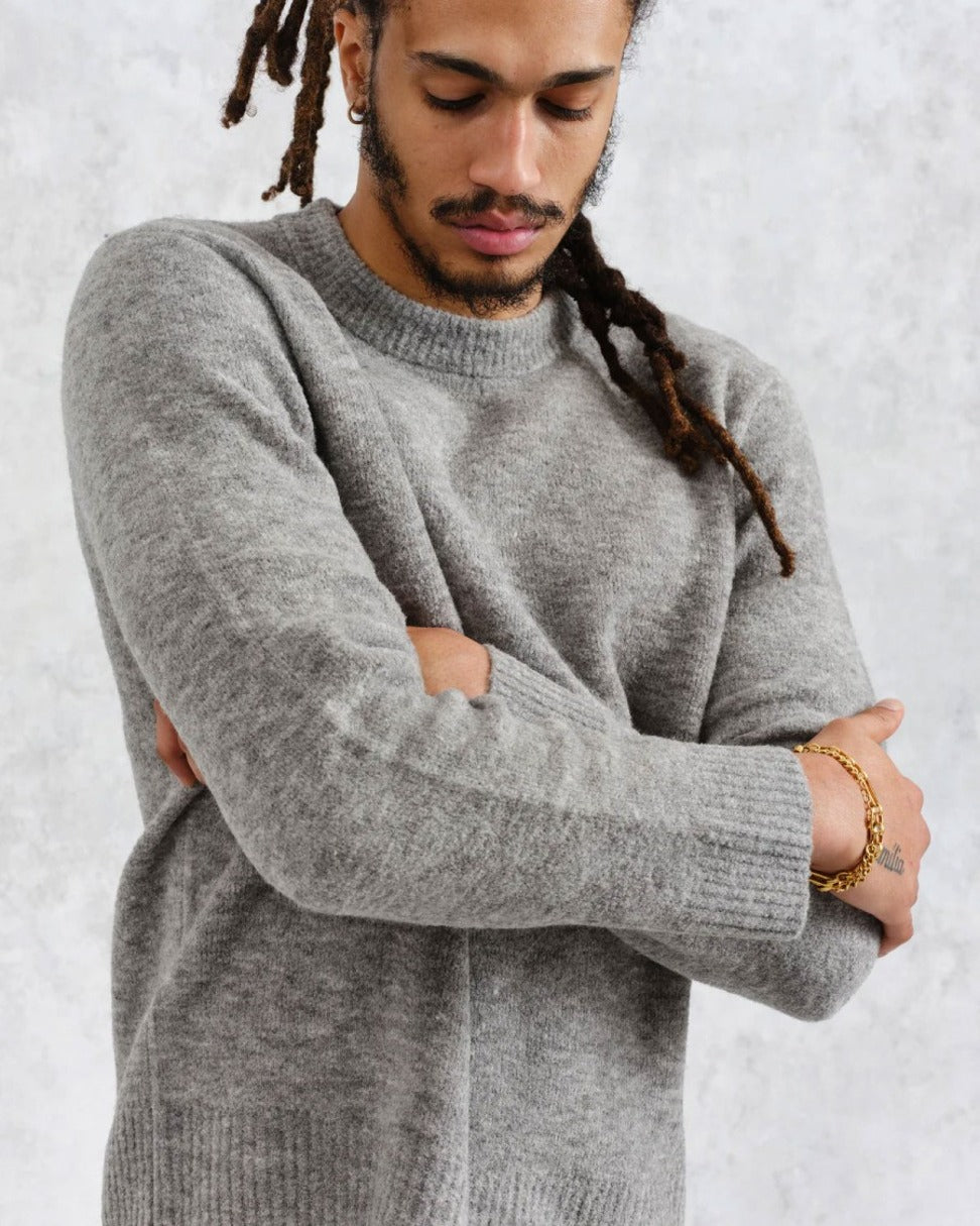 Soft Grey Marl Midweight Knit Crewneck Sweater