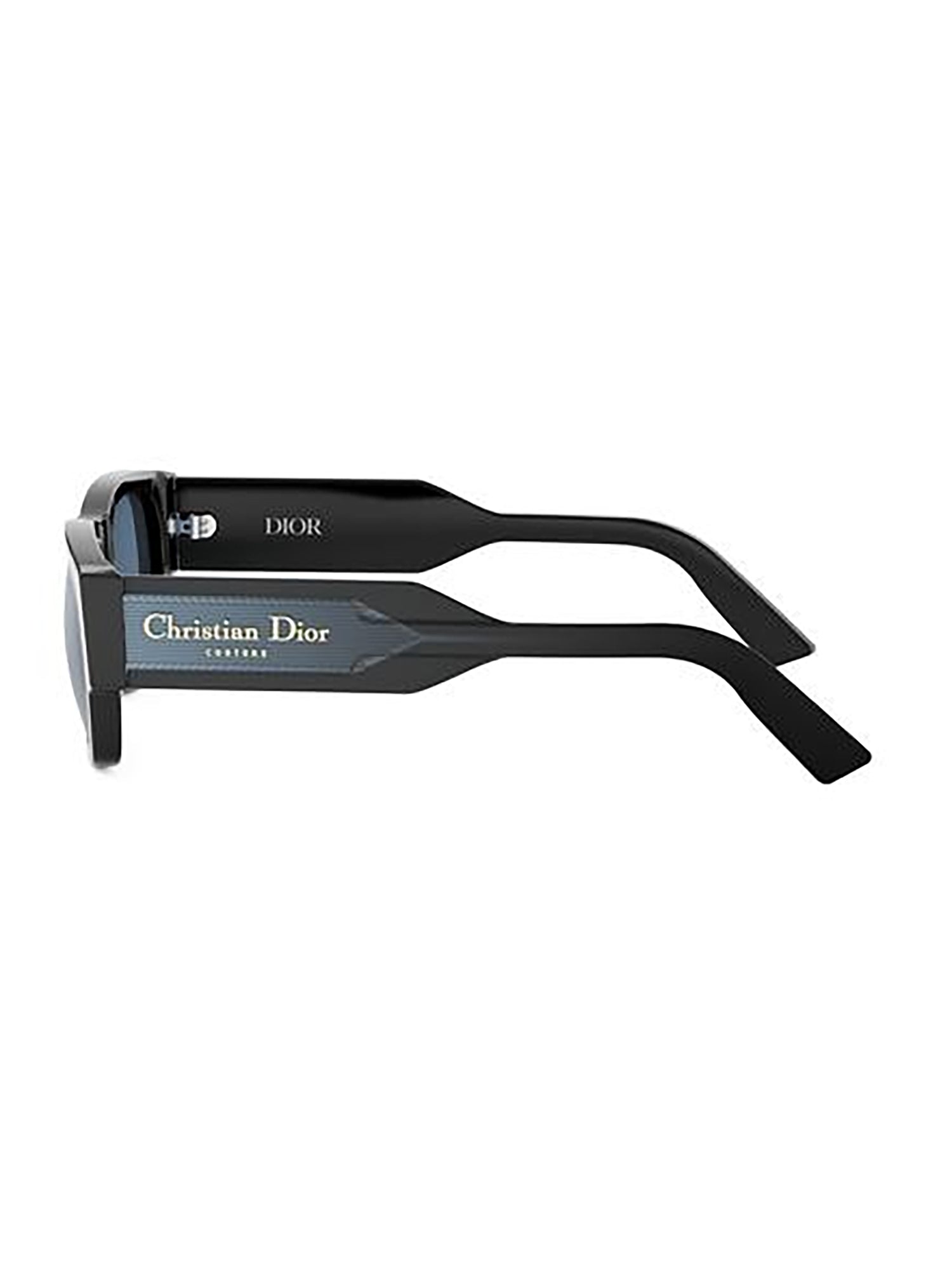 Rectangular Black Frame Sunglasses with Geometric Temples