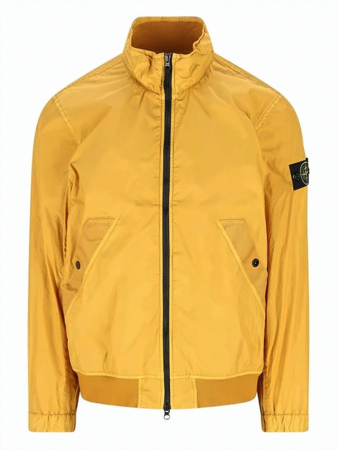Yellow Nylon Jacket with High Collar