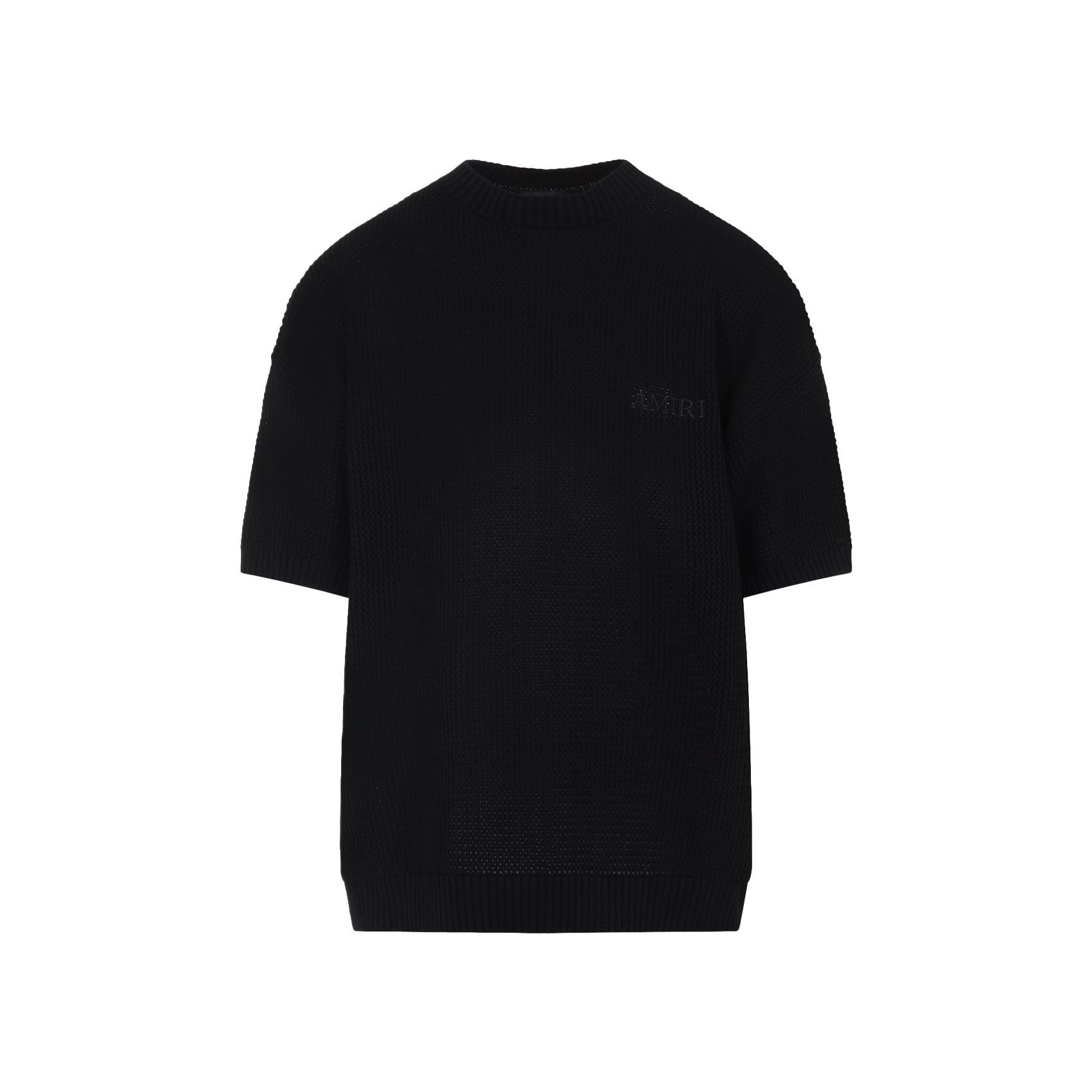 Luźny T-shirt Z Czarnej Bawełny Z Teksturowanymi Detalami