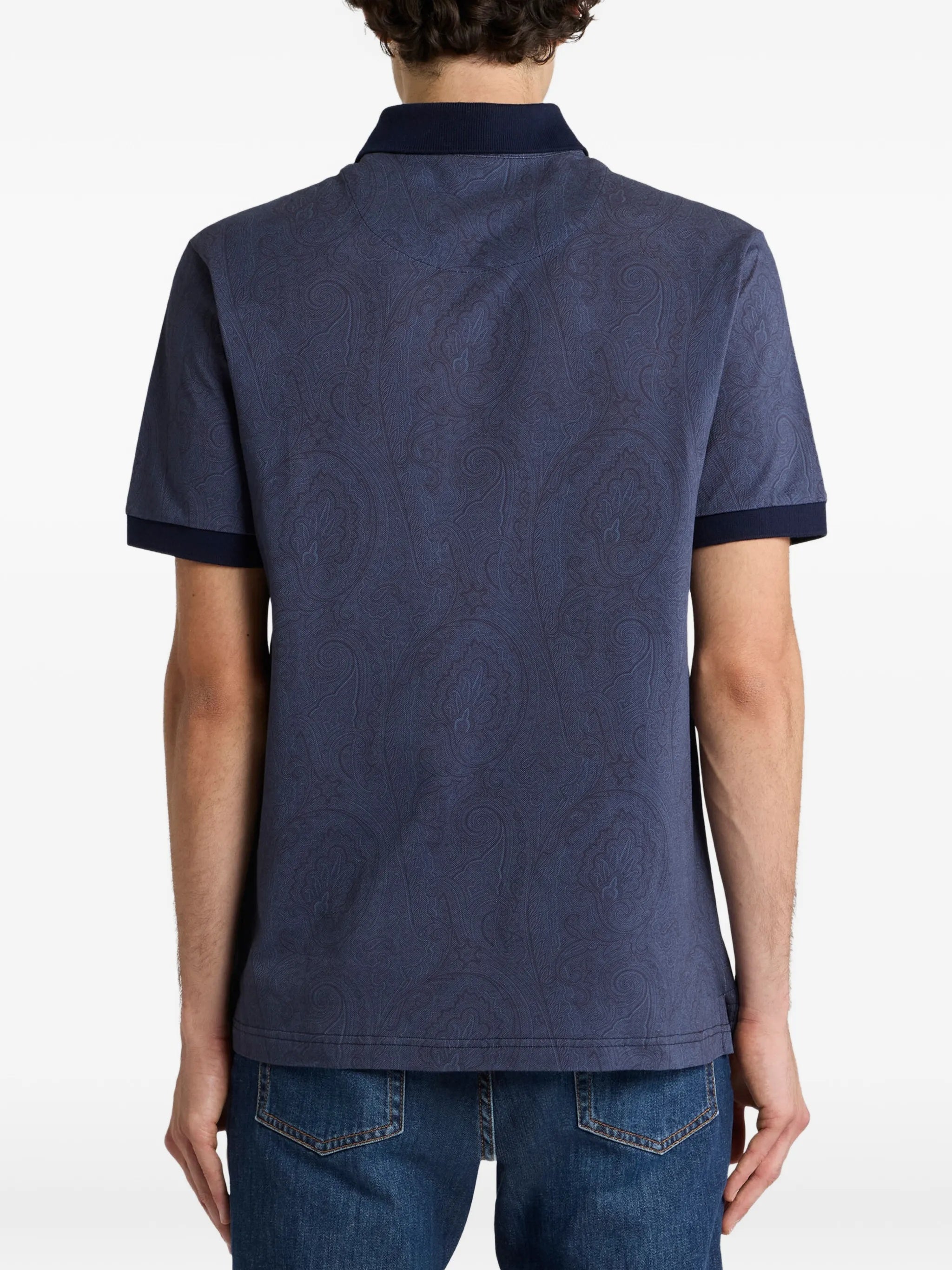 Blue Roma Short-Sleeved Paisley Pattern Polo