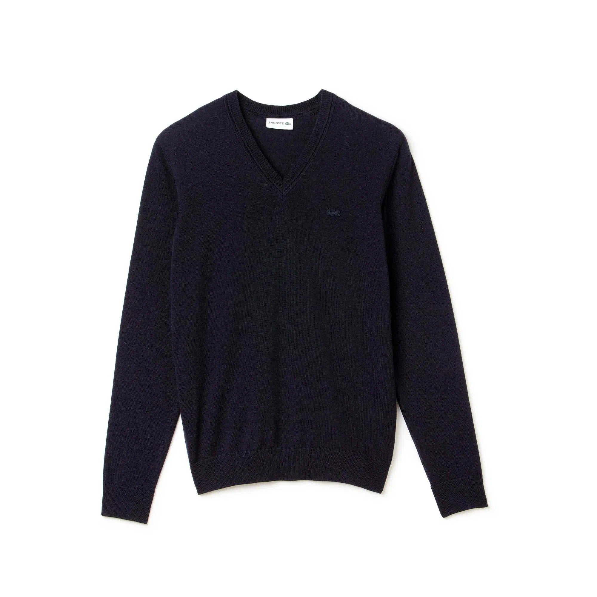 Fitted V-Neck Cotton Knitwear Sweater in Deep Blue
