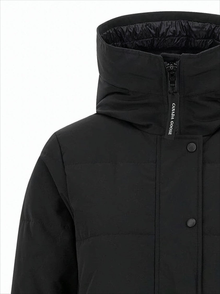 Classic Black Padded Coat with Quilted Texture and Logo Patch
