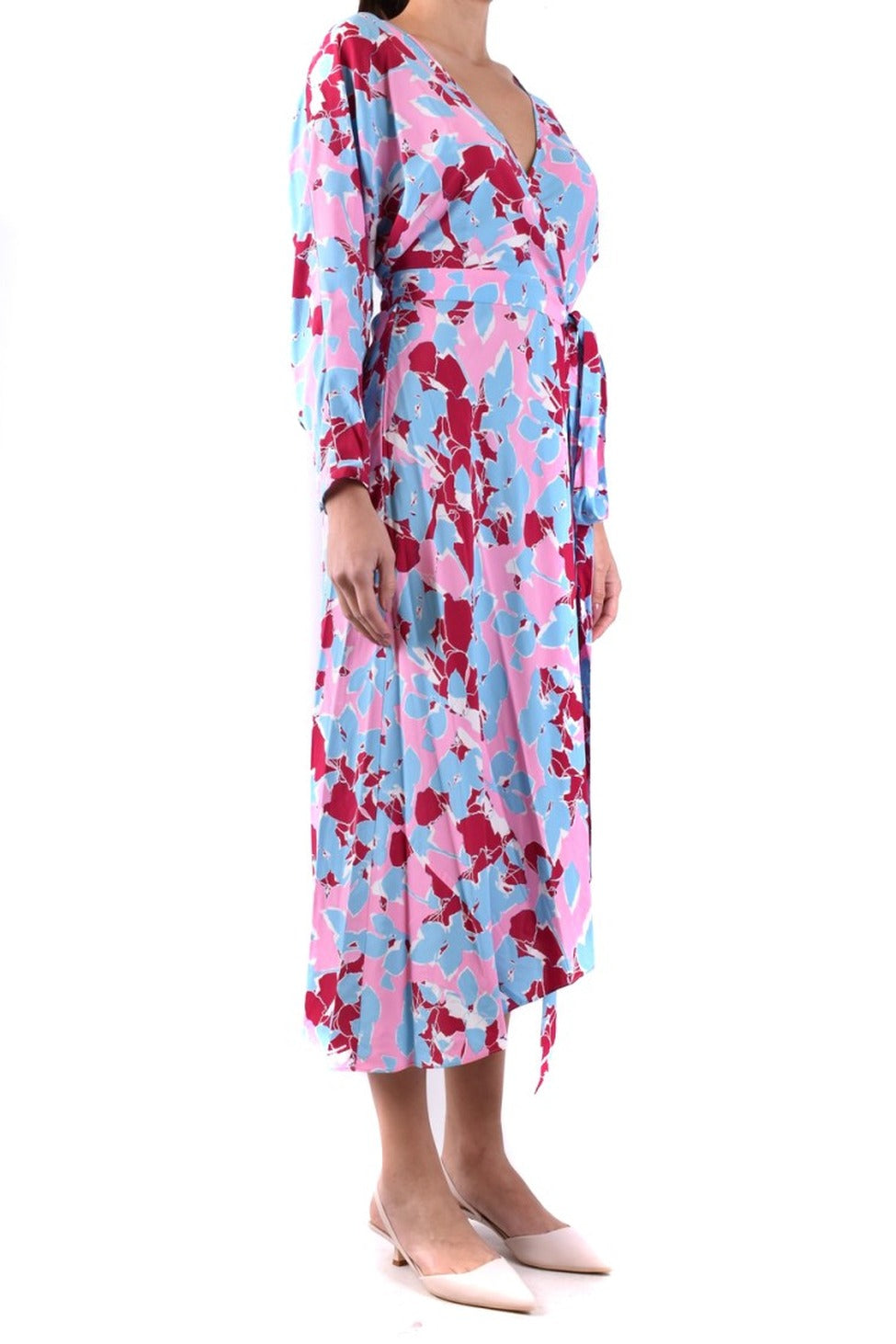 Viscose Wrap Dress With Asymmetrical Hem And Belted Waist