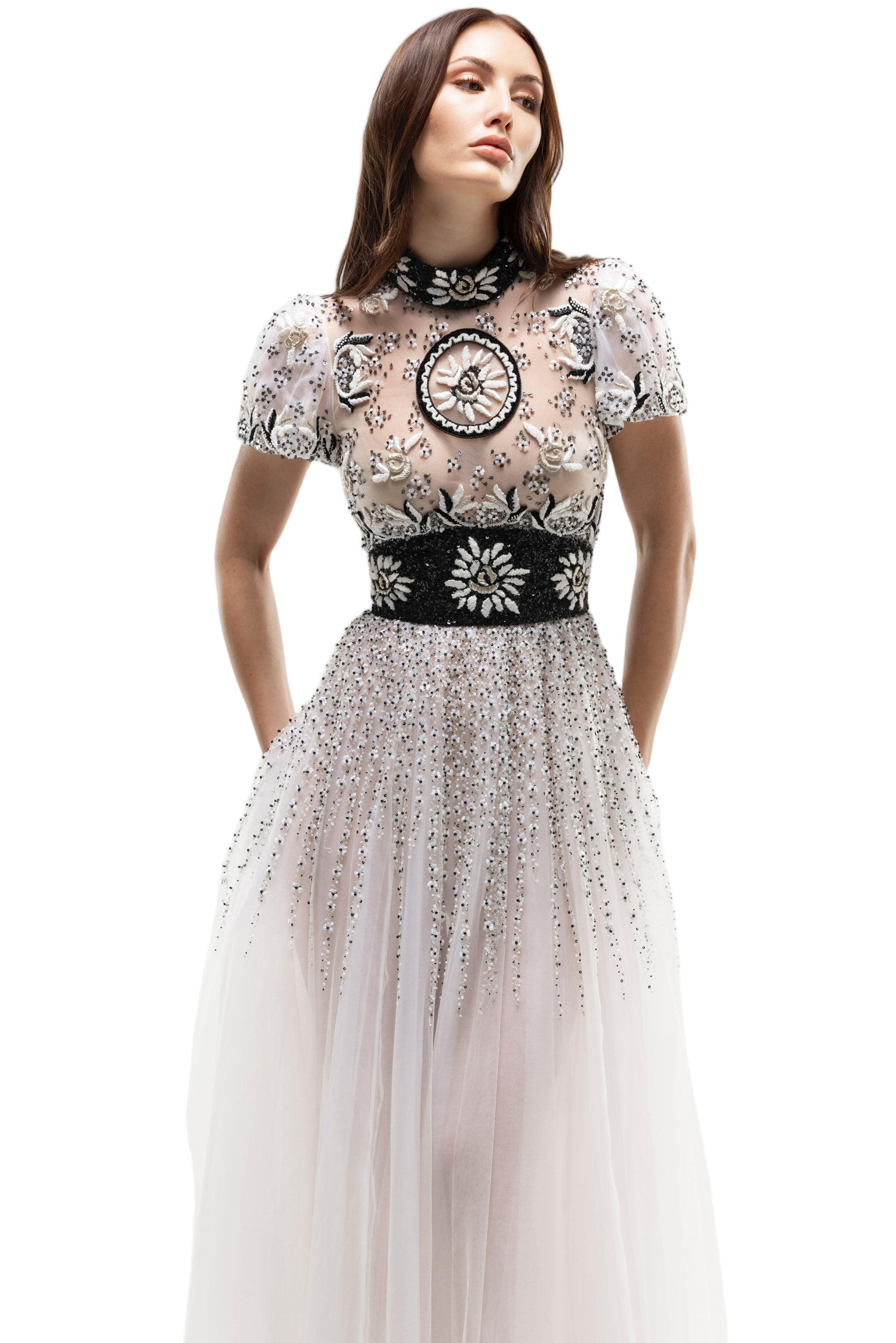Embroidered Tulle Midi Dress
