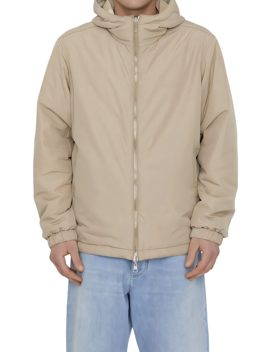 Hooded Casual Jacket with Subtle Plaid and Zip Closure