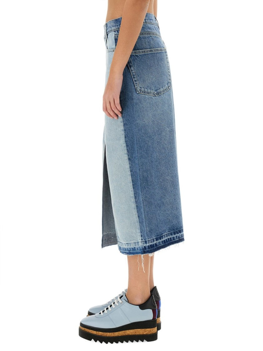 Denim Skirt With Contrasting Panel