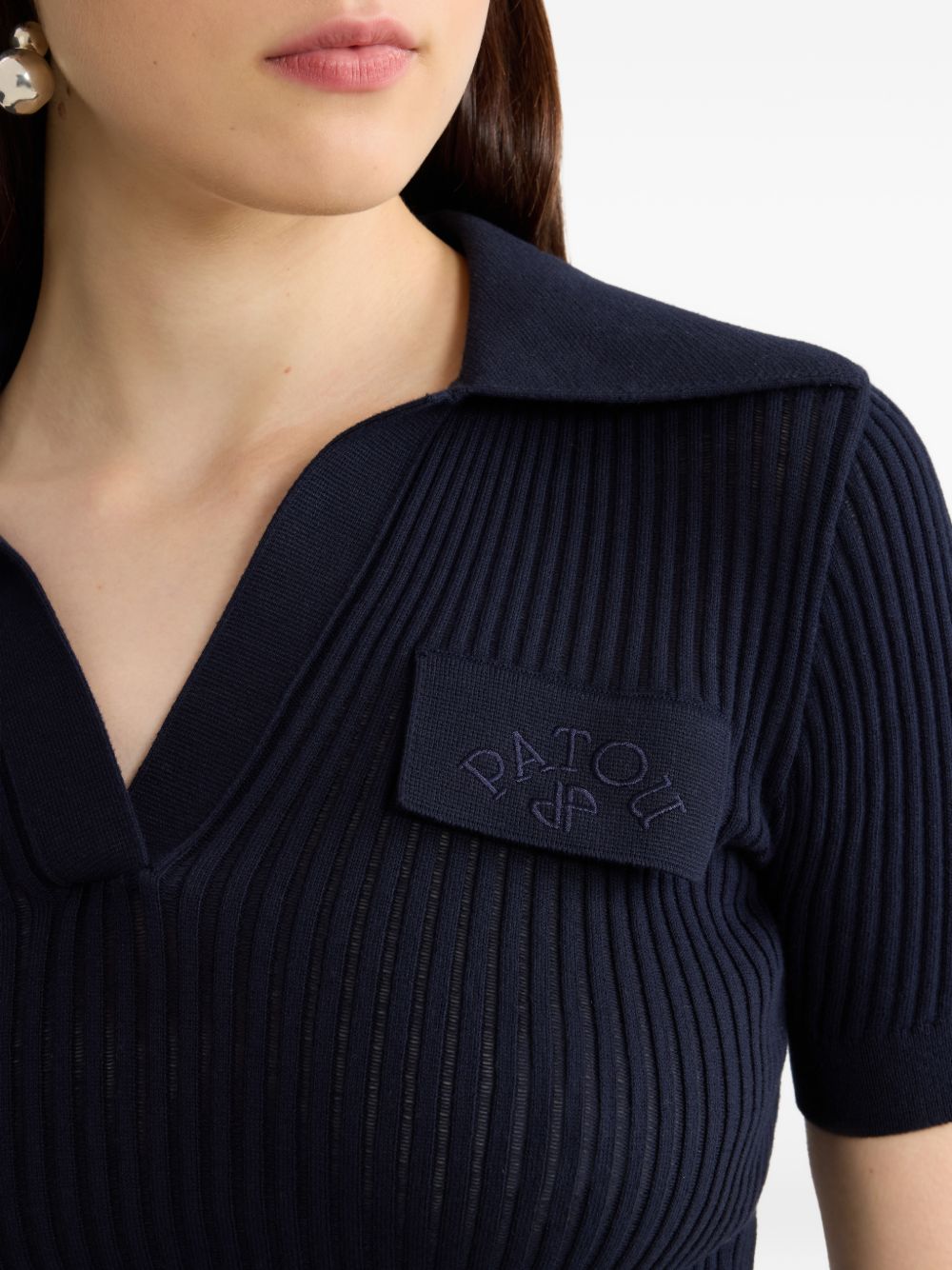 Deep V-Neck Short-Sleeved Sweater With Chest Pockets