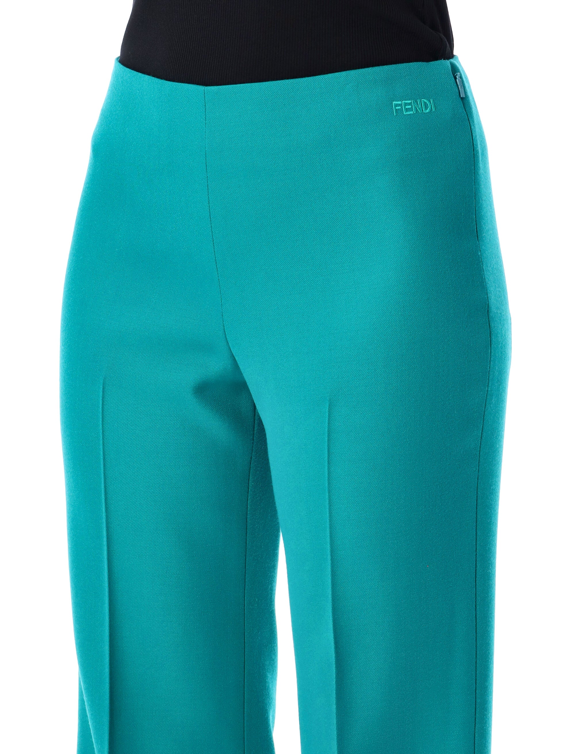 Turquoise Wool Flared Trousers with Tailored Design