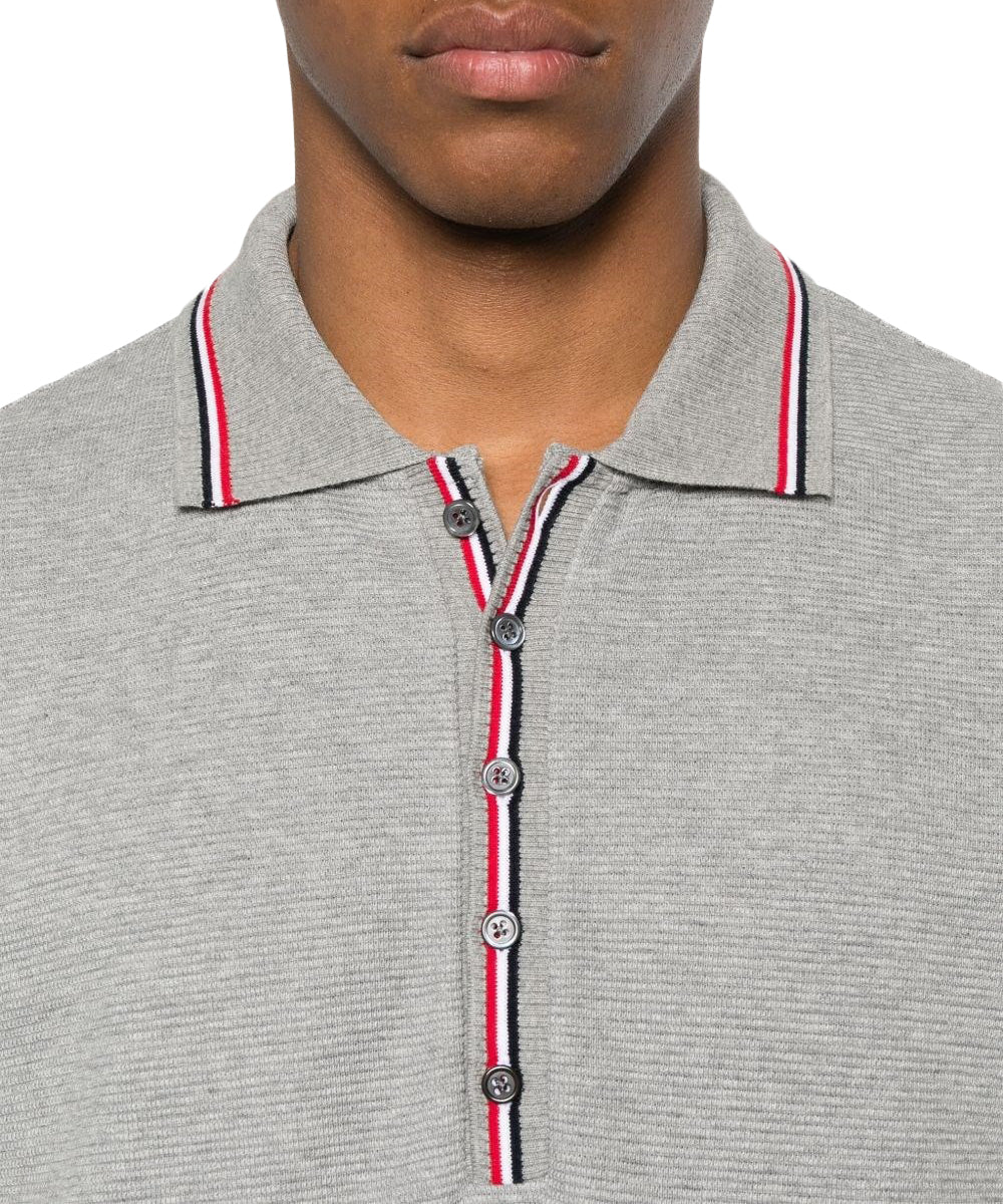 Grey Polo Shirt with Contrasting Striped Accents