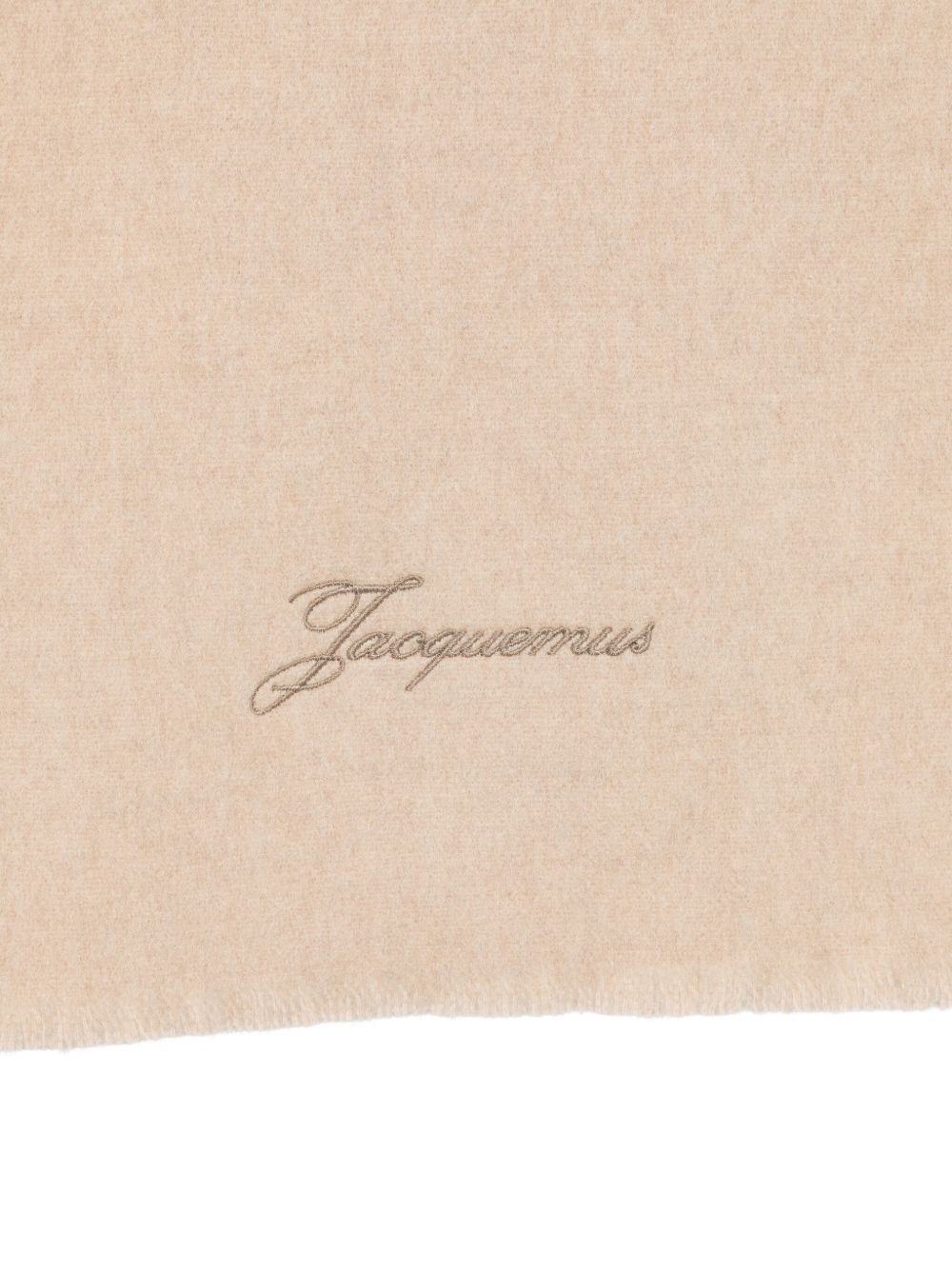 Embroidered Beige Wool and Cashmere Scarf