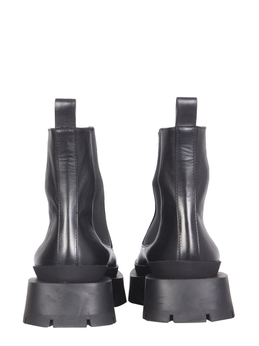 Black Leather Block Heel Ankle Boots