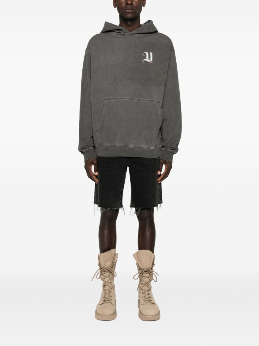 Washed Gray Graphic Hoodie with Front Pocket