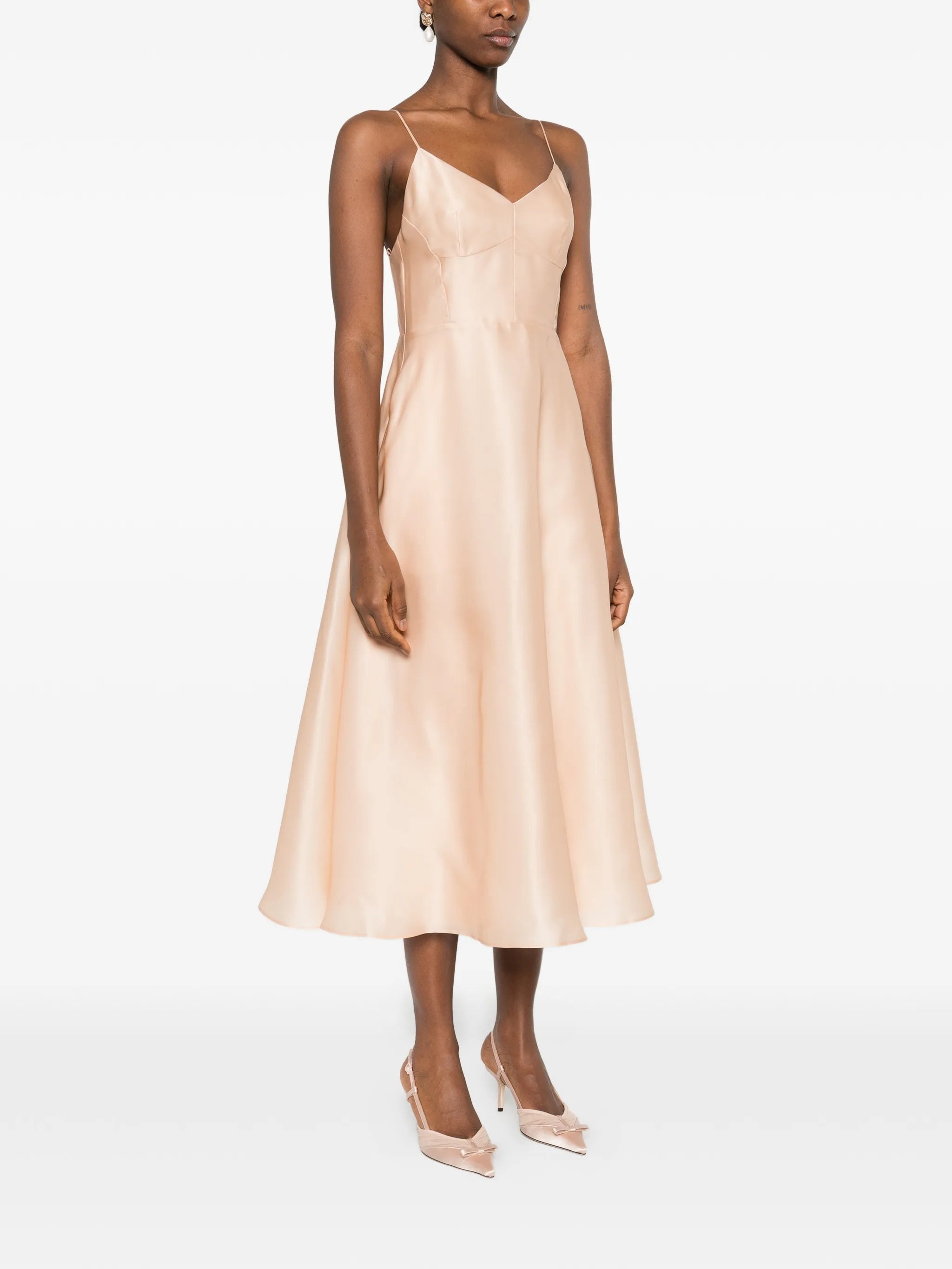 Light Peach Abito Midi Silk Dress