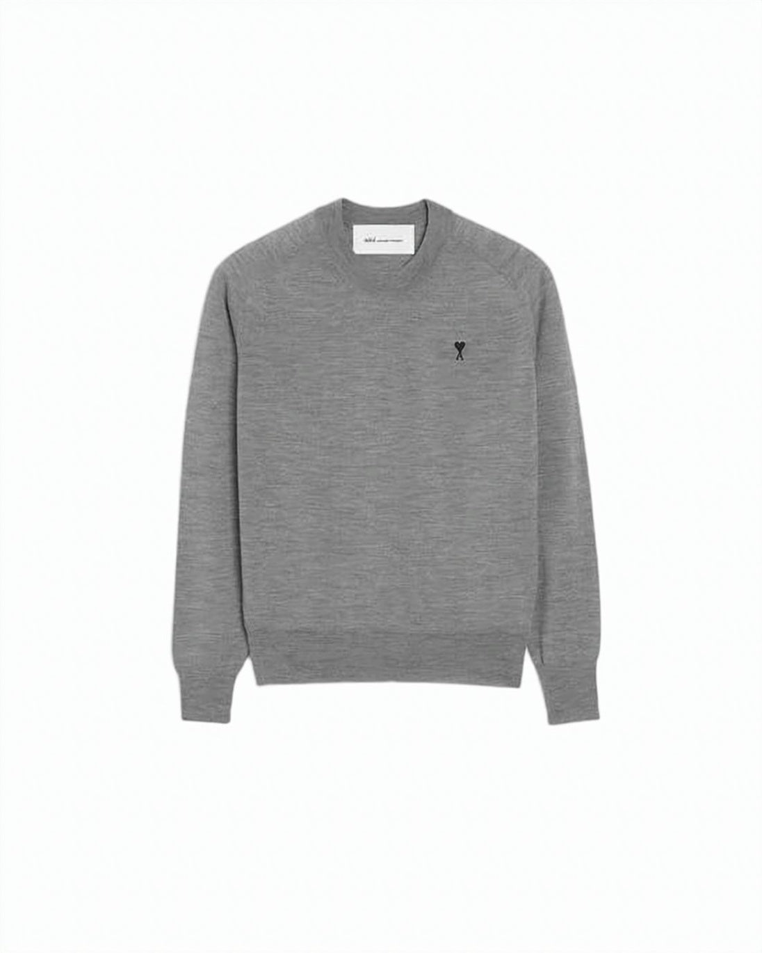 Fine Wool Crewneck Sweater with Ribbed Hem and Subtle Logo