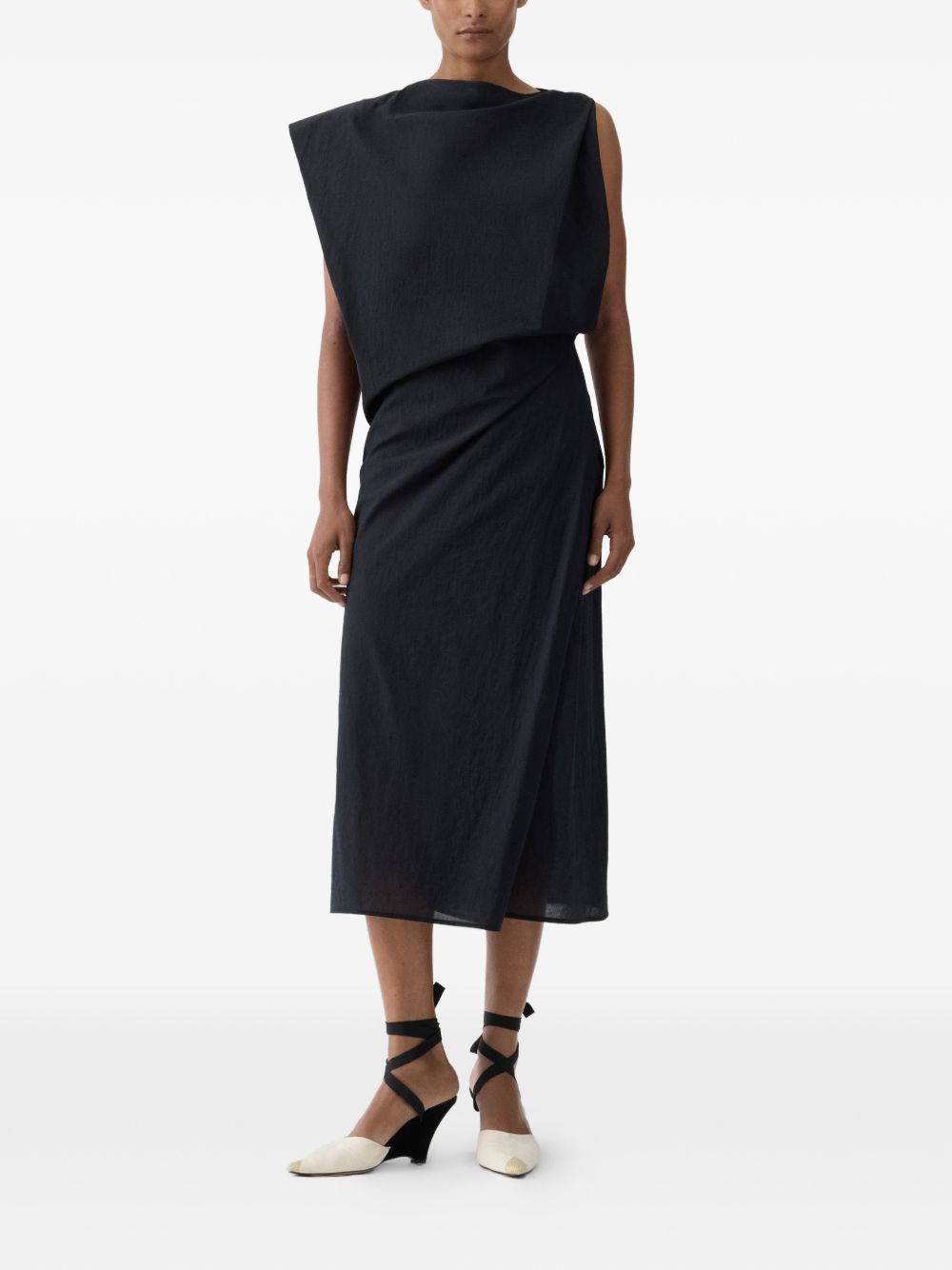 Asymmetrical Draped Midi Dress
