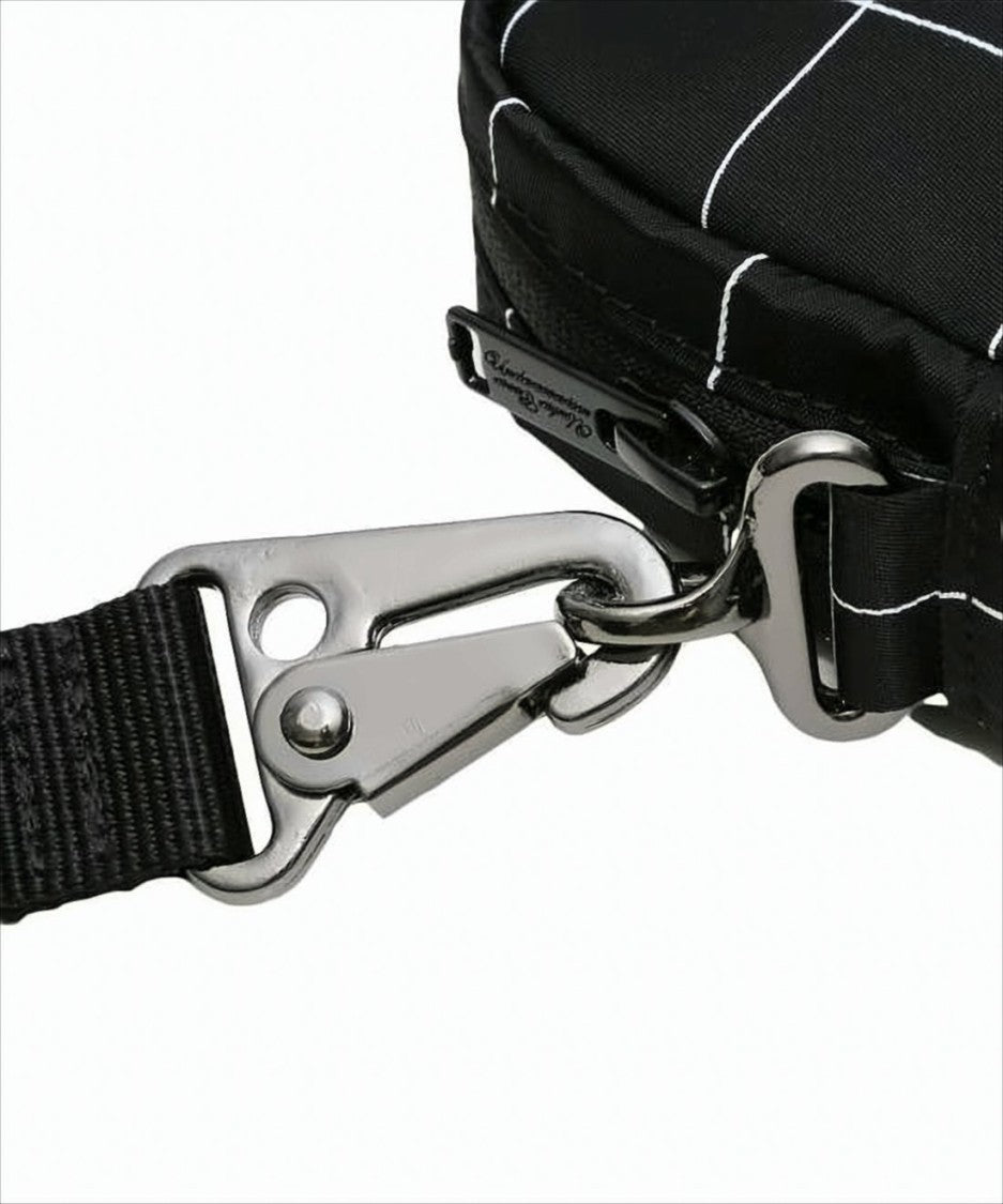 Compact Nylon Crossbody Bag With Grid Pattern