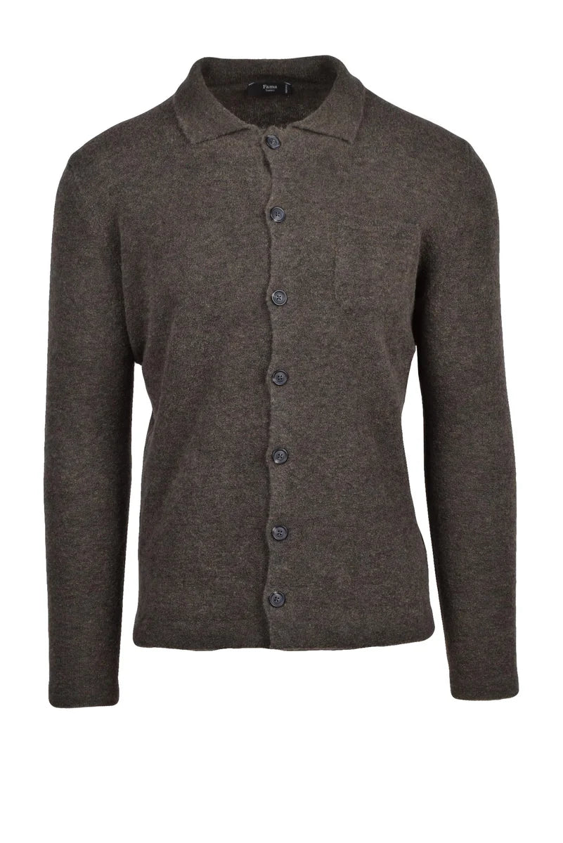 Green Cardigan Merino Wool Polyamide Men