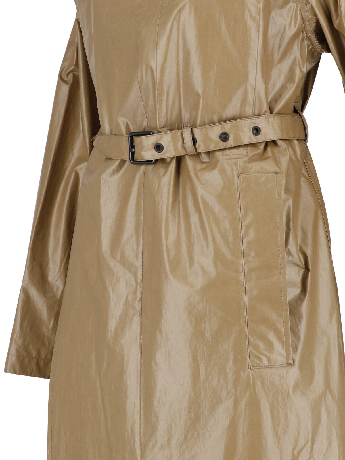 Khaki Coated Cotton Short Belted Coat