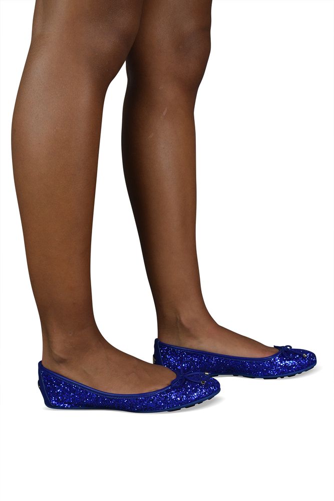 Sequined Blue Ballerinas With Decorative Bow