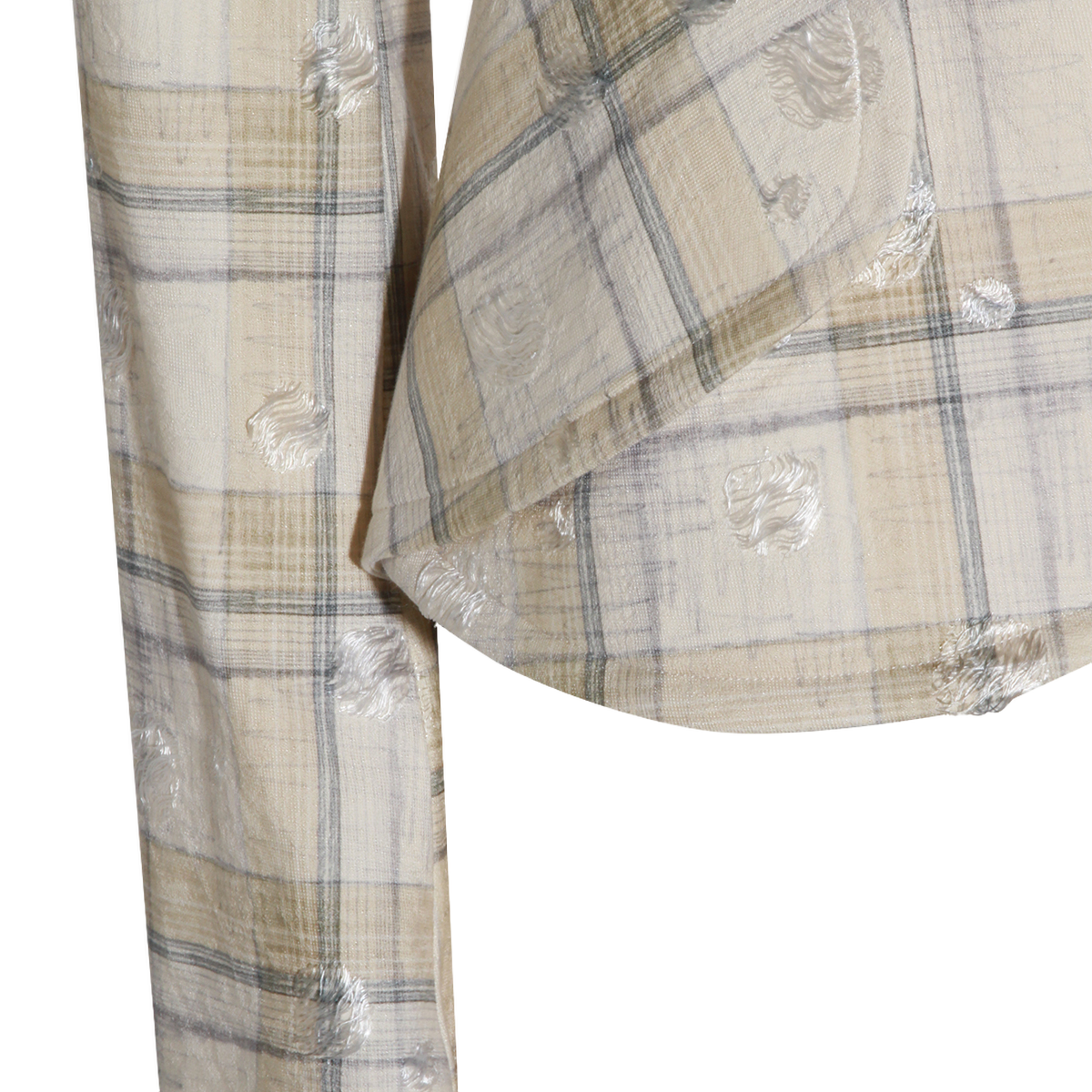 Beige Plaid Tailored Jacket with Silver Floral Embroidery