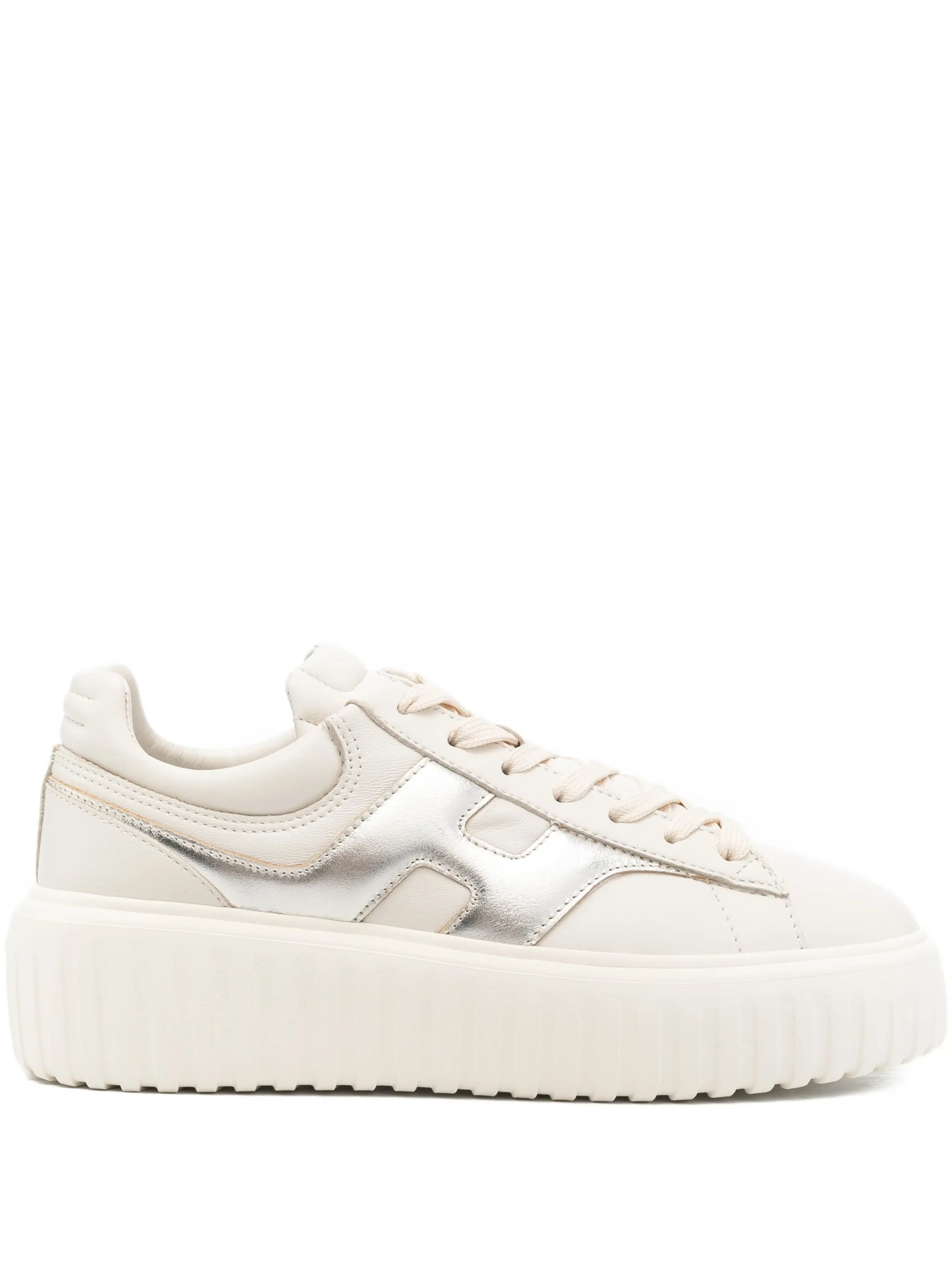 White Low-Top Metallic Logo Ridged Sneakers