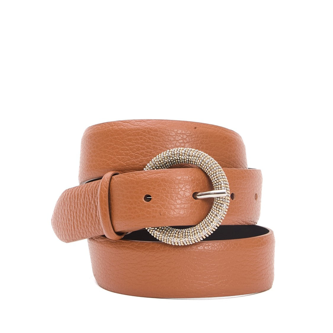 Round Buckle Belt With Strass Accents