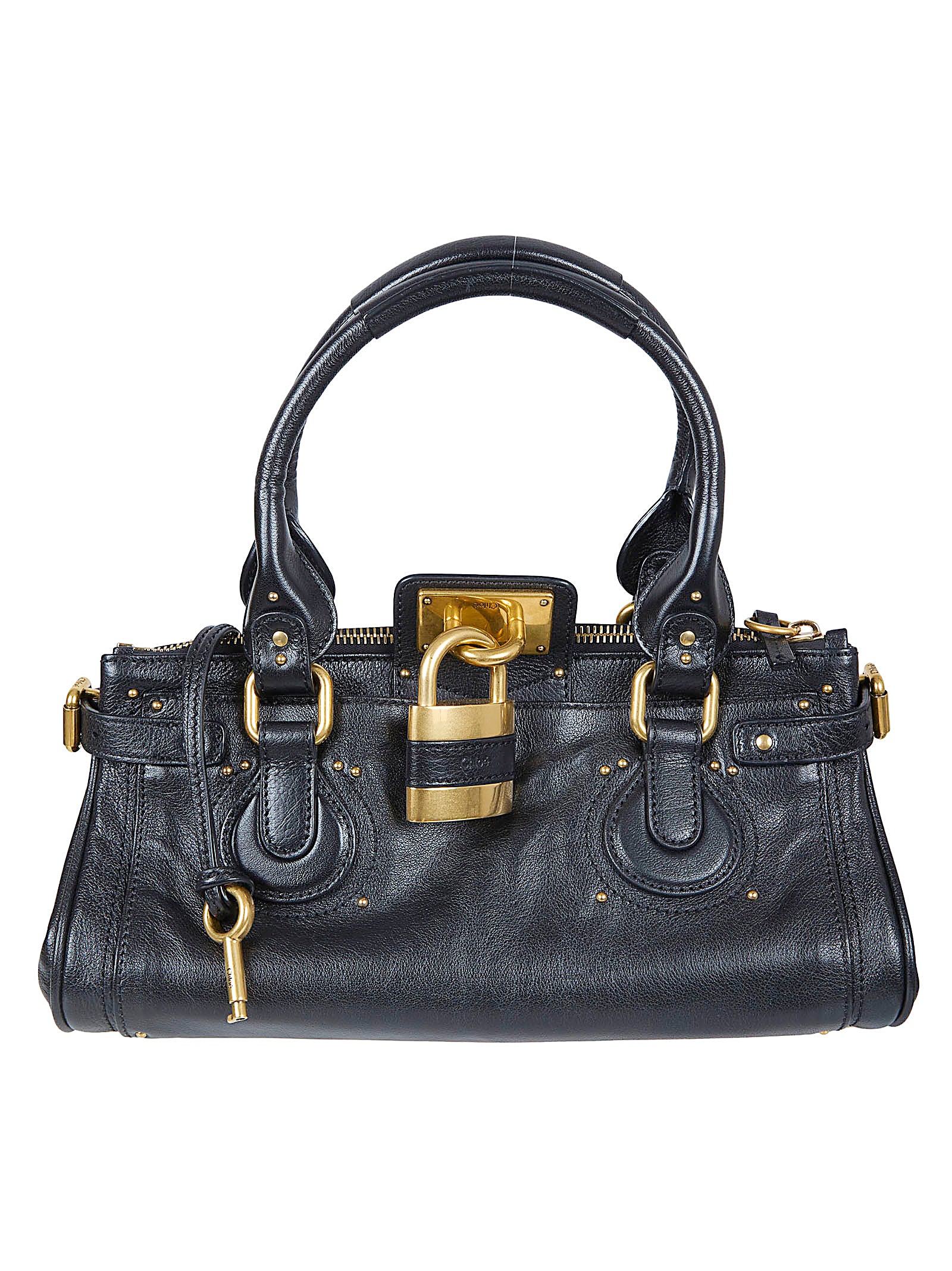Smooth Leather Handbag with Gold Accents and Zip Closure
