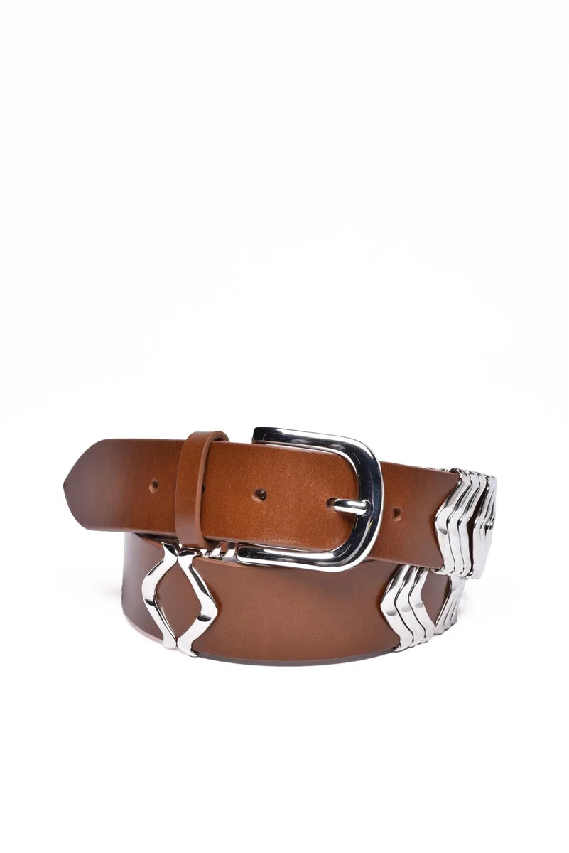 Leather and Zamac Belt - Brown