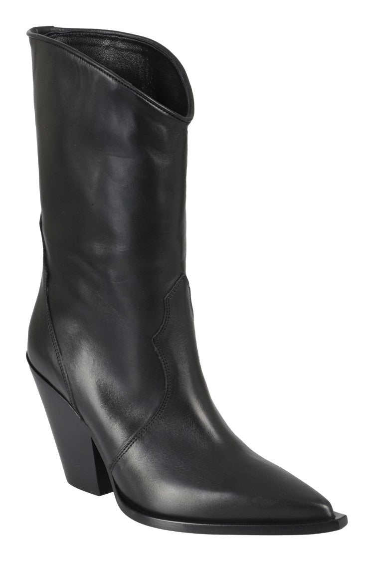 Pointed Toe Black Leather Cowboy Boots