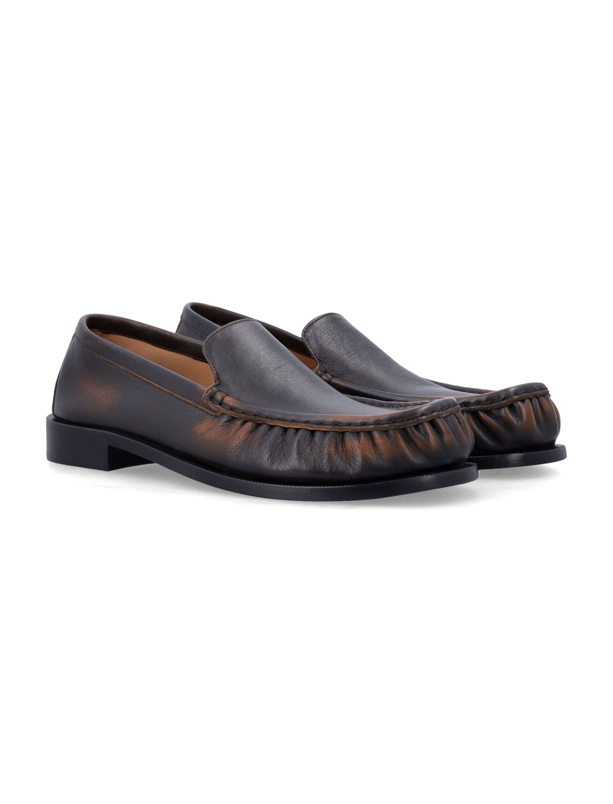 Brown Leather Loafer With Pleated Detailing