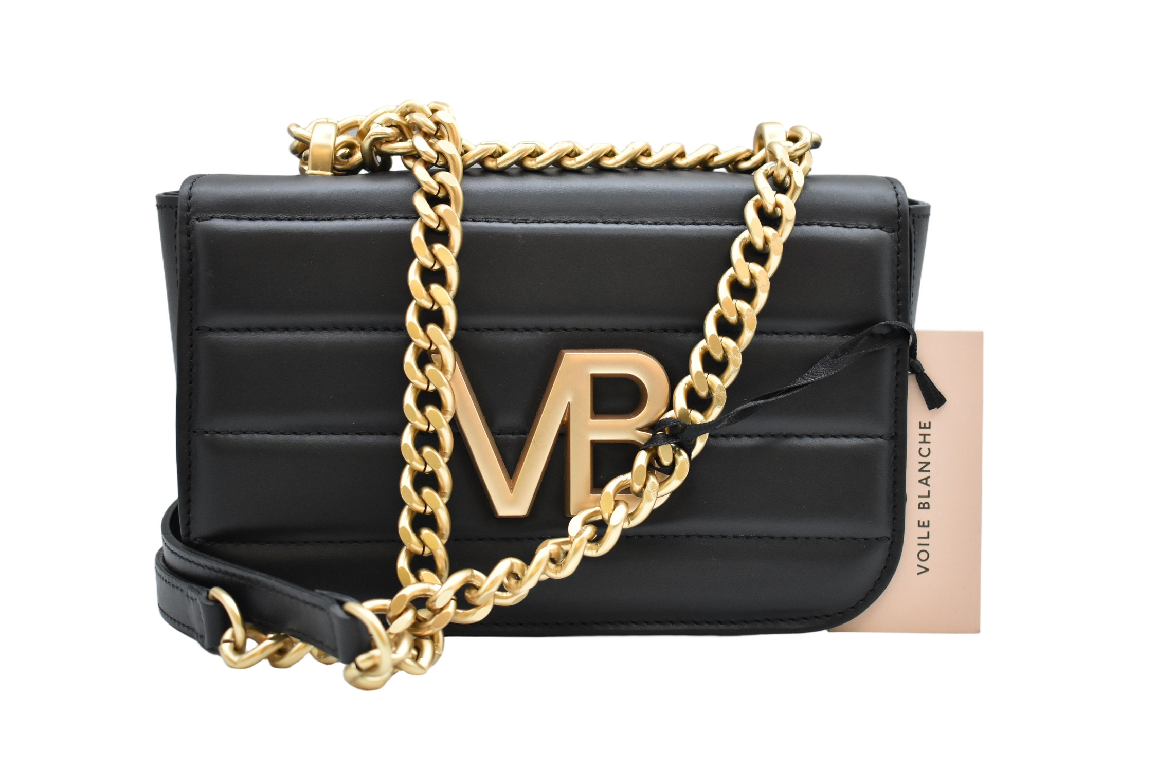 Quilted Black Handbag With Gold-Tone Chain Strap