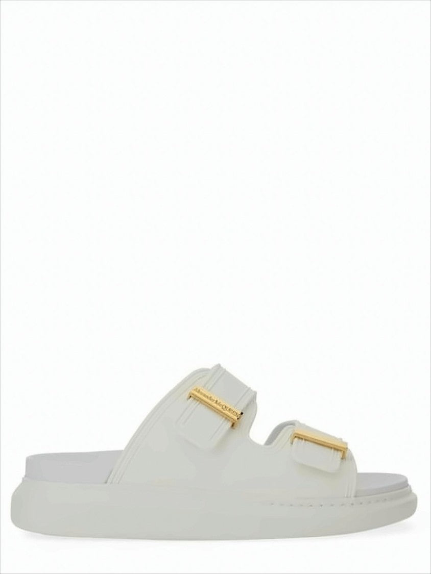Minimalist Rubber Slip-On Mules with Gold-Tone Buckles
