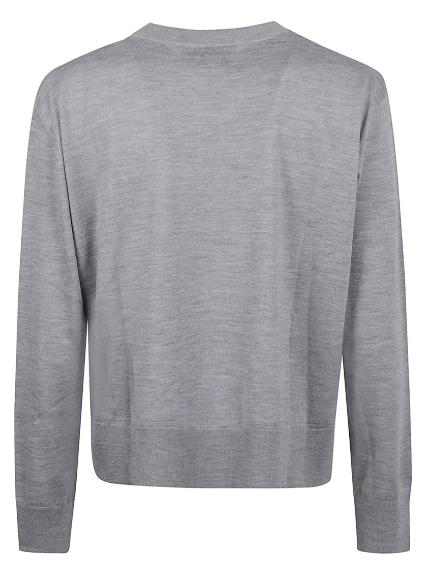 Grey Knit Sweater With Embroidered Logo