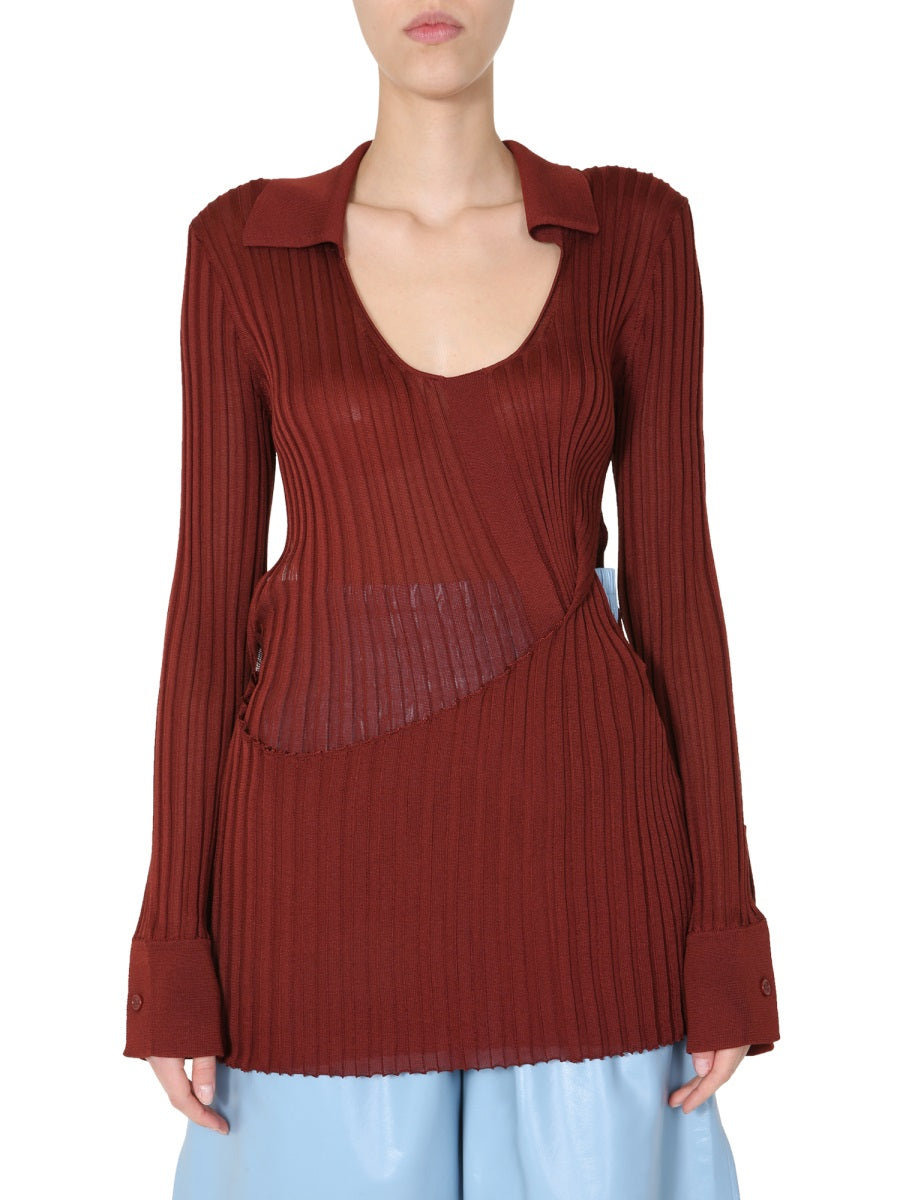 Ribbed Knit Sweater with Round Neckline