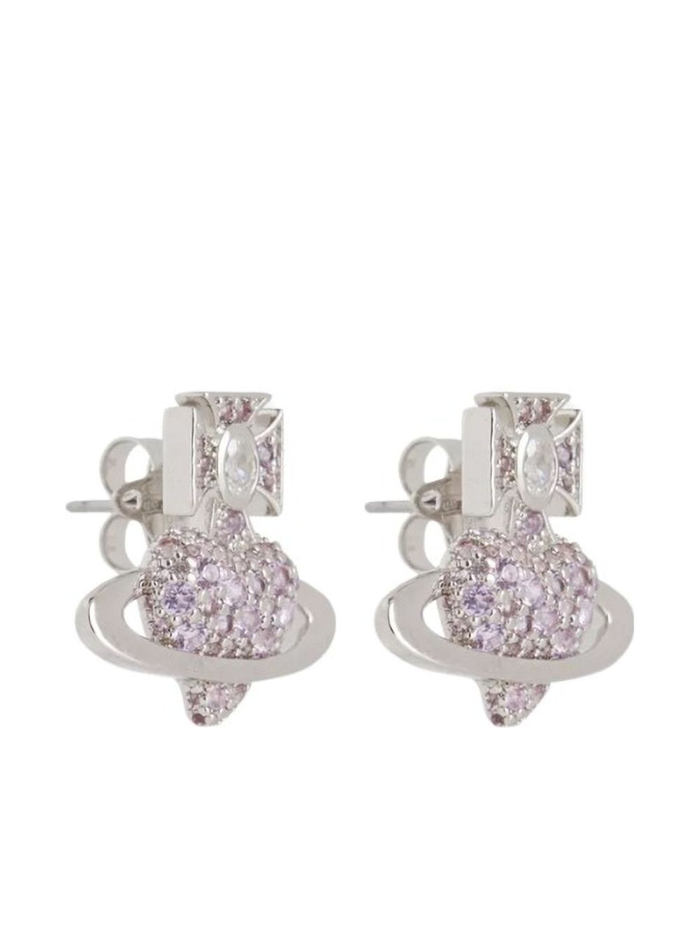 Silver-Tone Heart Motif Stud Earrings