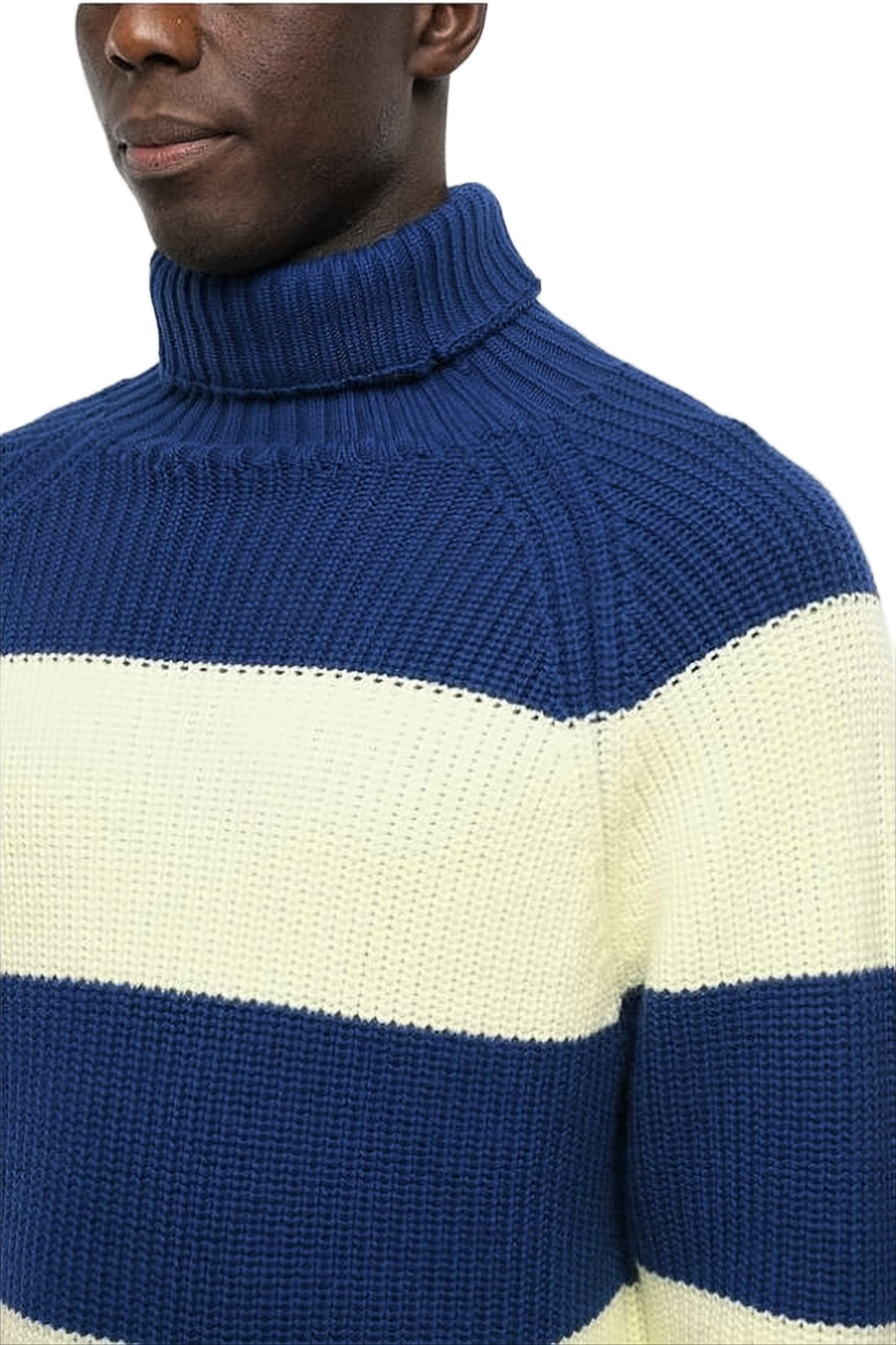 Horizontal Striped Chunky Knit Turtleneck Sweater