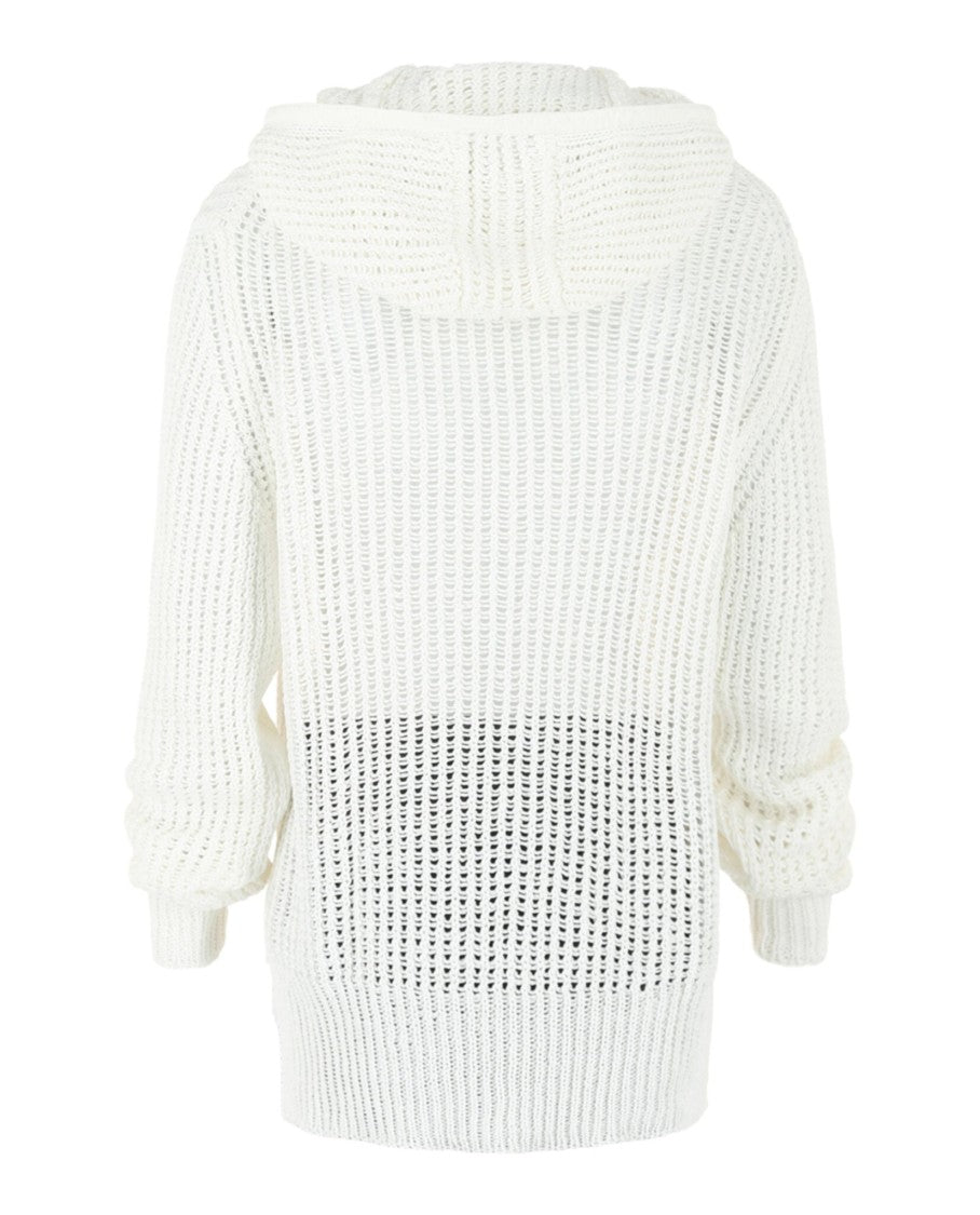 Crochet Drop-Sleeve Hoodie With Ribbon Trim