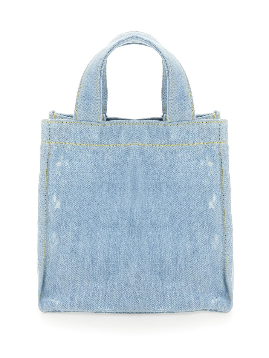 Mini Denim Shopper Bag With Tonal Logo Embossing